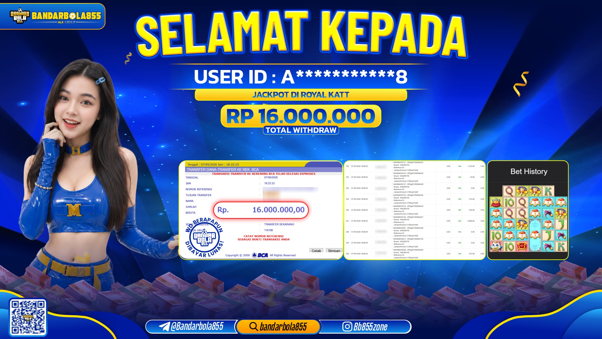 JACKPOT BANDARBOLA855 DI ROYAL KATT Rp16.000.000, - LUNAS🎖