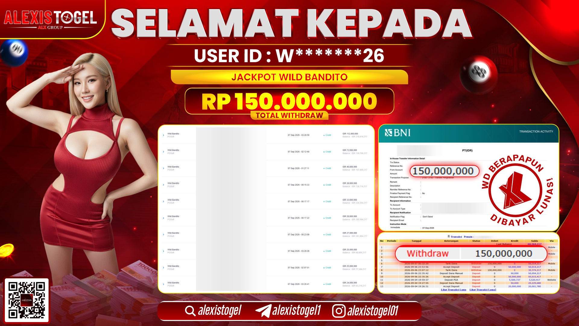 ALEXISTOGEL JACKPOT DI WILD BANDITO RP.150.000.000,- LUNAS
