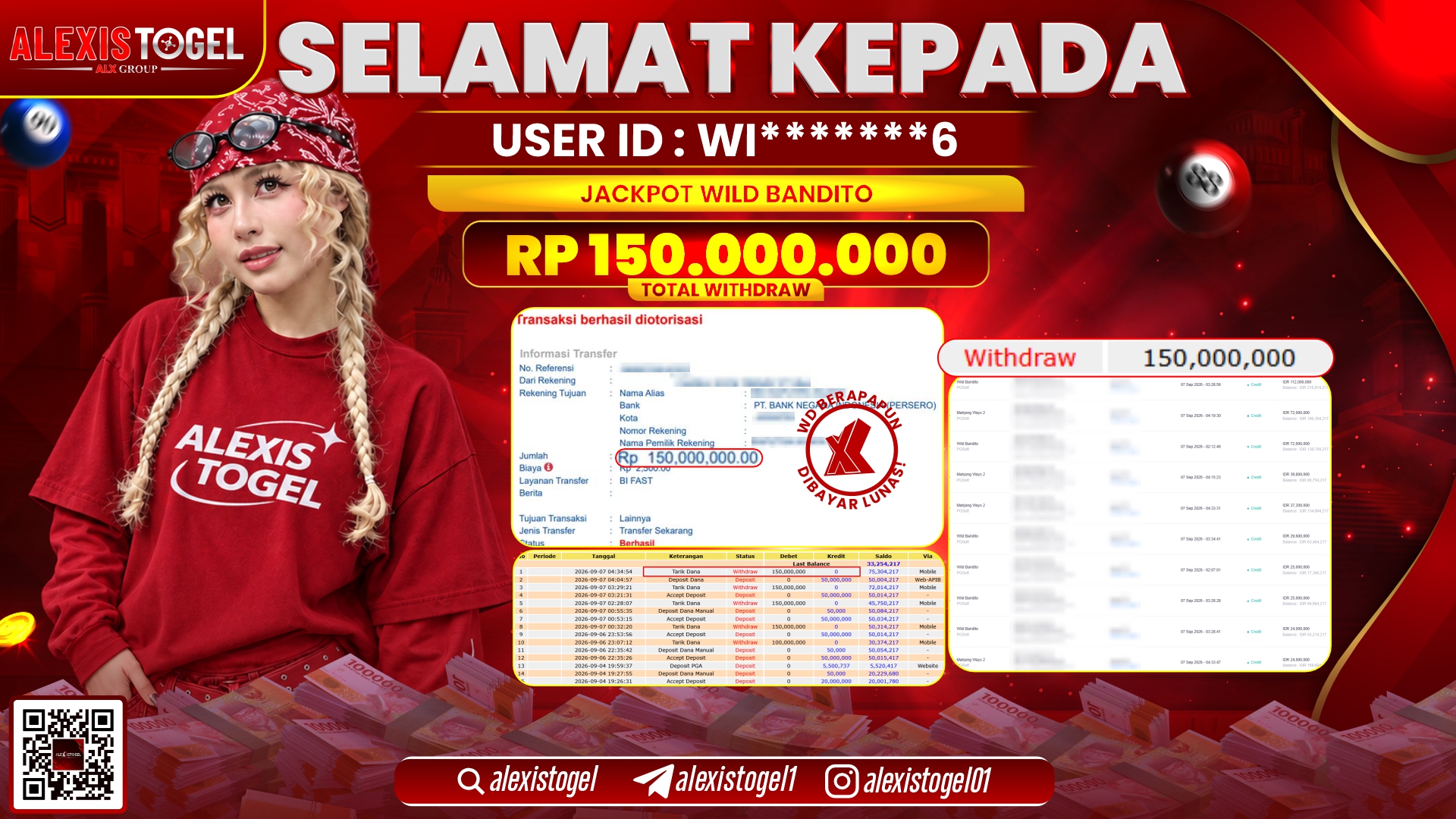 ALEXISTOGEL JACKPOT DI WILD BANDITO RP.150.000.000,- LUNAS