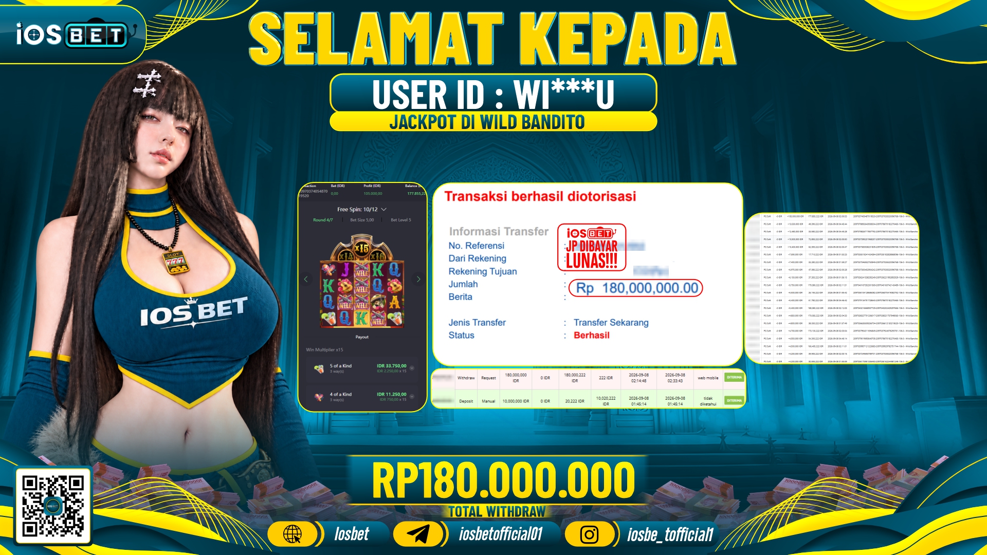 Bukti Pembayaran LUNAS SLOT GAME GACOR Rp.180.000.000.-