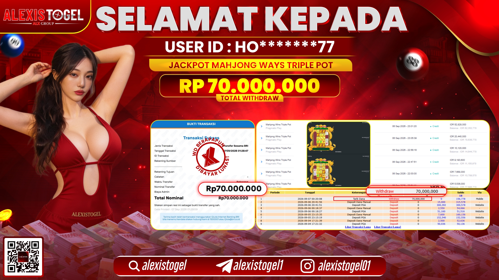 ALEXISTOGEL JACKPOT DI MAHJONG WAYS TRIPLE POT RP.70.000.000,- LUNAS