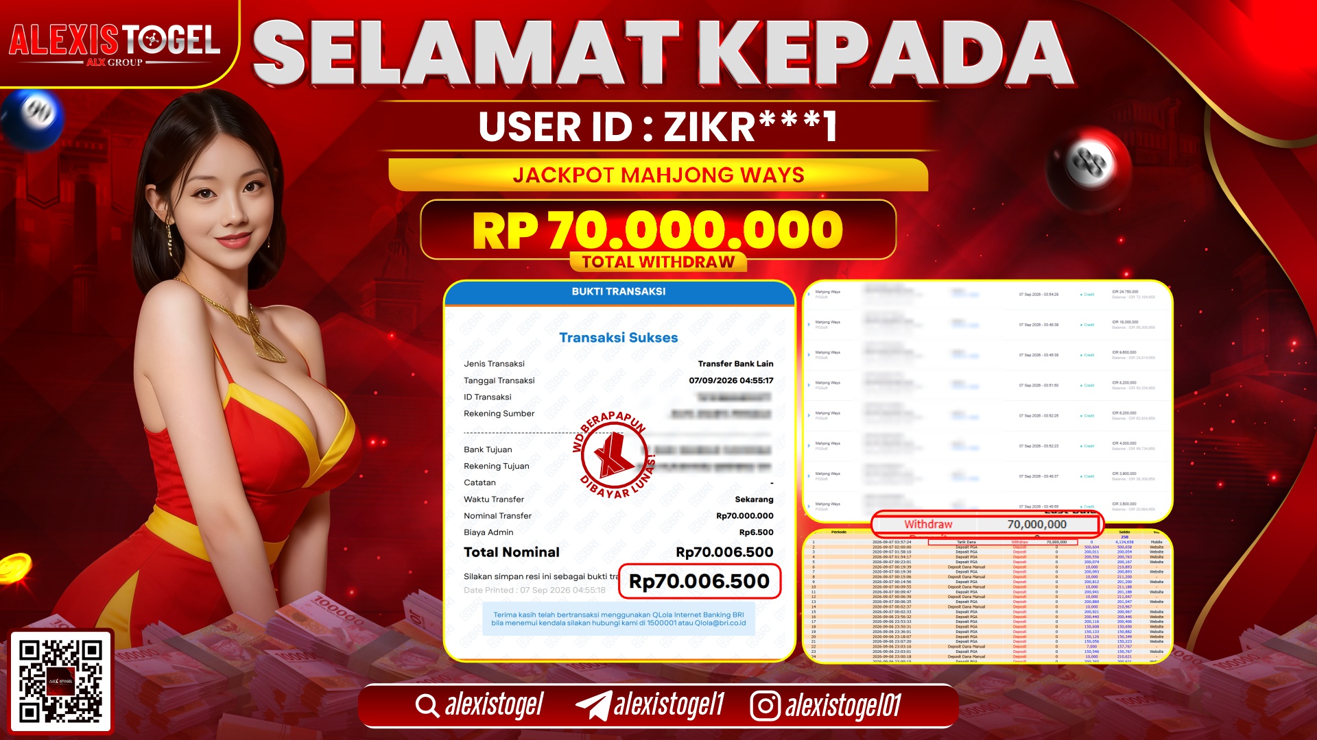 ALEXISTOGEL JACKPOT DI MAHJONG WAYS RP.70.000.000,- LUNAS