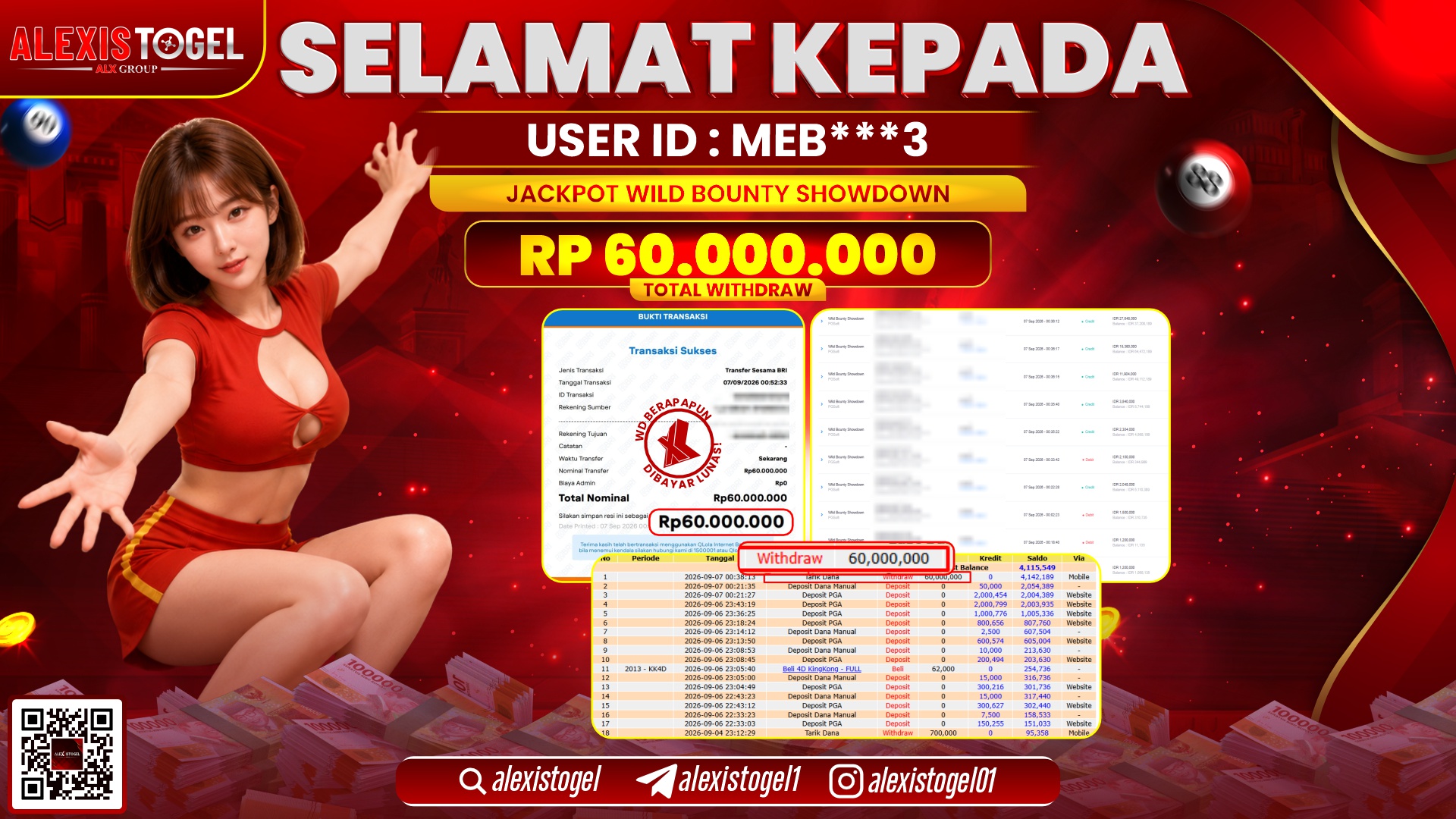 ALEXISTOGEL JACKPOT DI WILD BOUNTY SHOWDOWN RP.60.000.000,- LUNAS