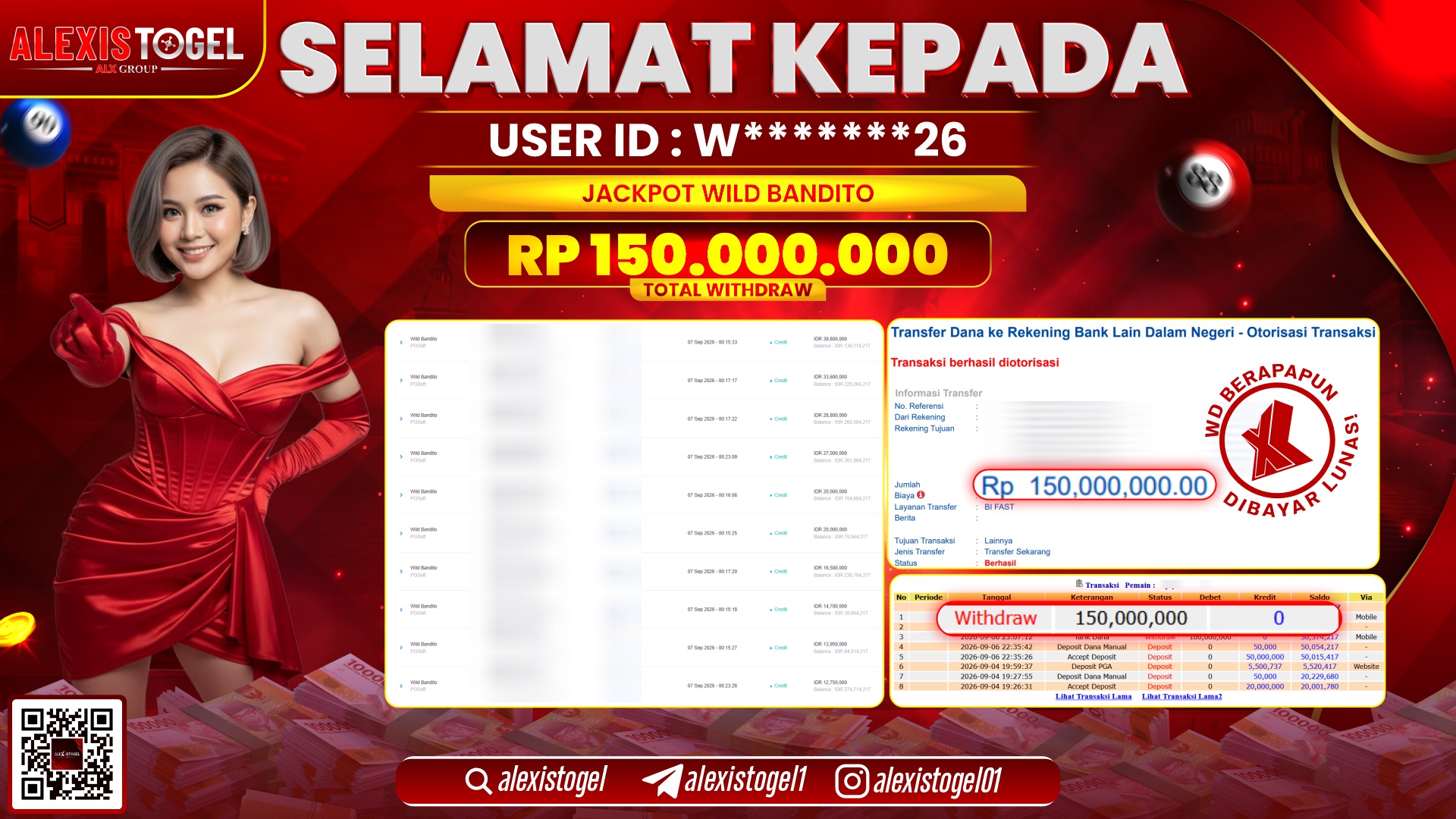 ALEXISTOGEL JACKPOT DI WILD BANDITO RP.150.000.000,- LUNAS