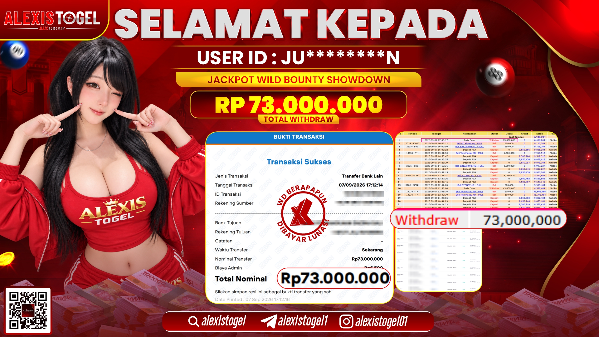 ALEXISTOGEL JACKPOT DI WILD BOUNTY SHOWDOWN RP.73.000.000,- LUNAS