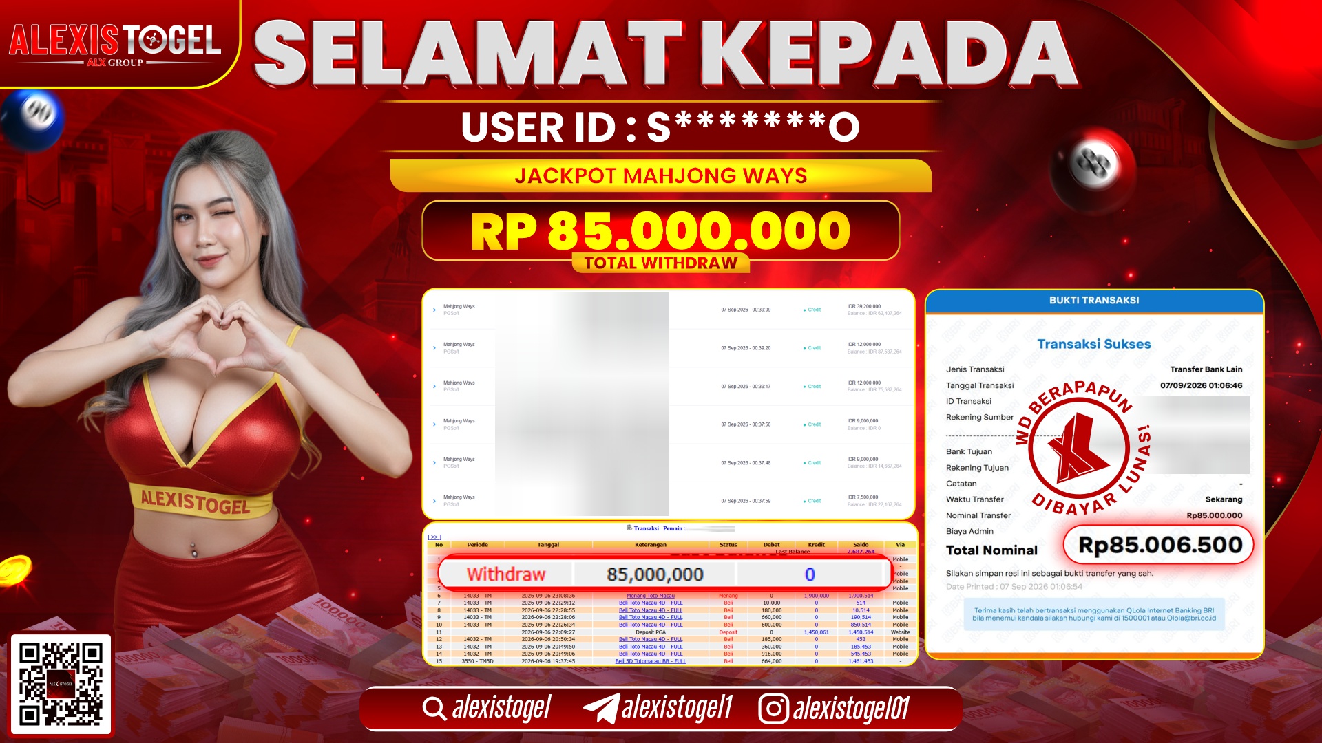 ALEXISTOGEL JACKPOT DI MAHJONG WAYS RP.85.000.000,- LUNAS