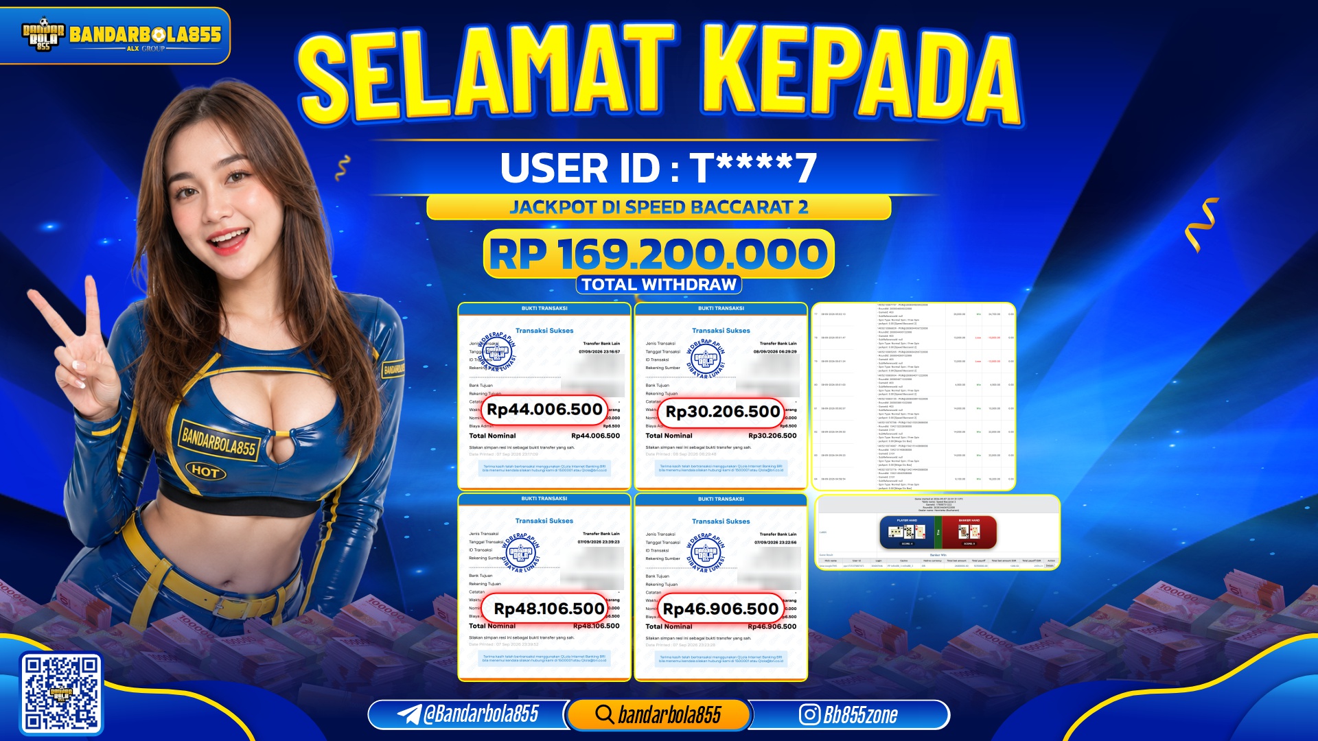 JACKPOT BANDARBOLA855 DI SPEED BACCARAT 2 Rp169.200.000, - LUNAS🎖