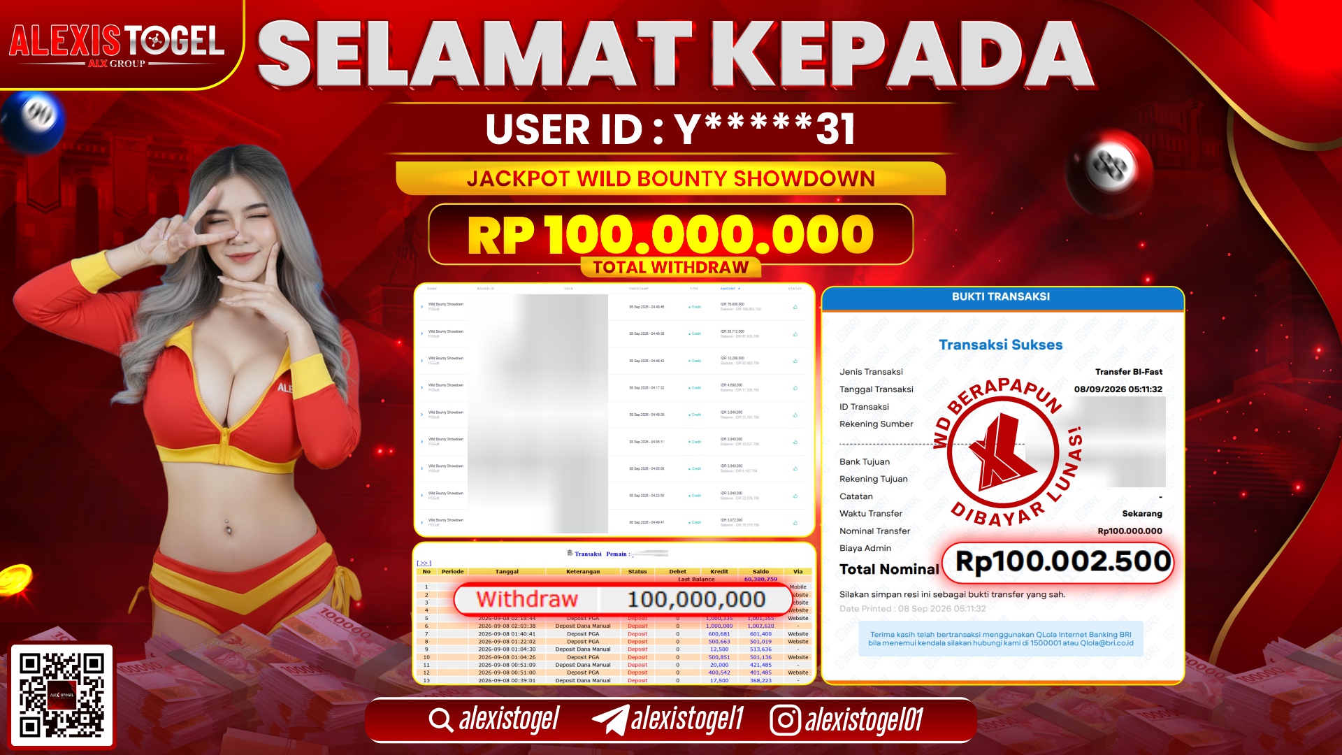 ALEXISTOGEL JACKPOT DI WILD BOUNTY SHOWDOWN RP.100.000.000,- LUNAS