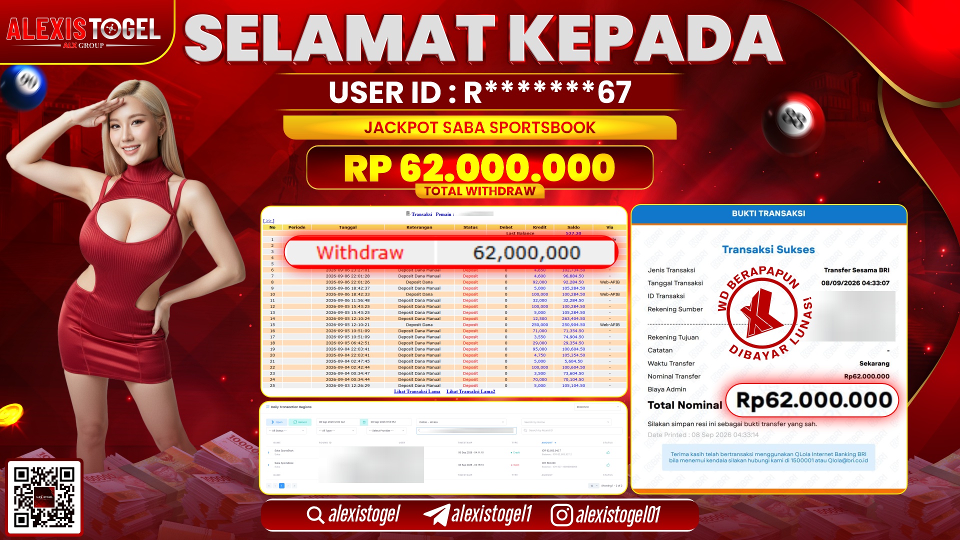 ALEXISTOGEL JACKPOT DI SABA SPORTSBOOK RP.62.000.000,- LUNAS