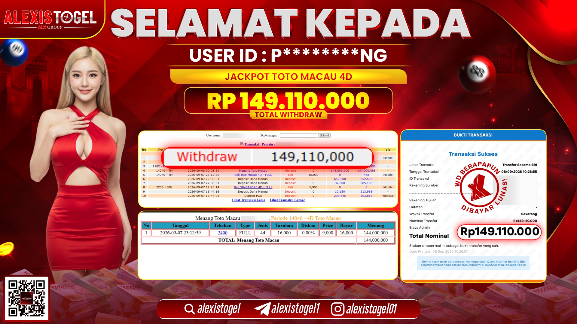 ALEXISTOGEL JACKPOT DI TOTOMACAU 4D RP.149.110.000,- LUNAS