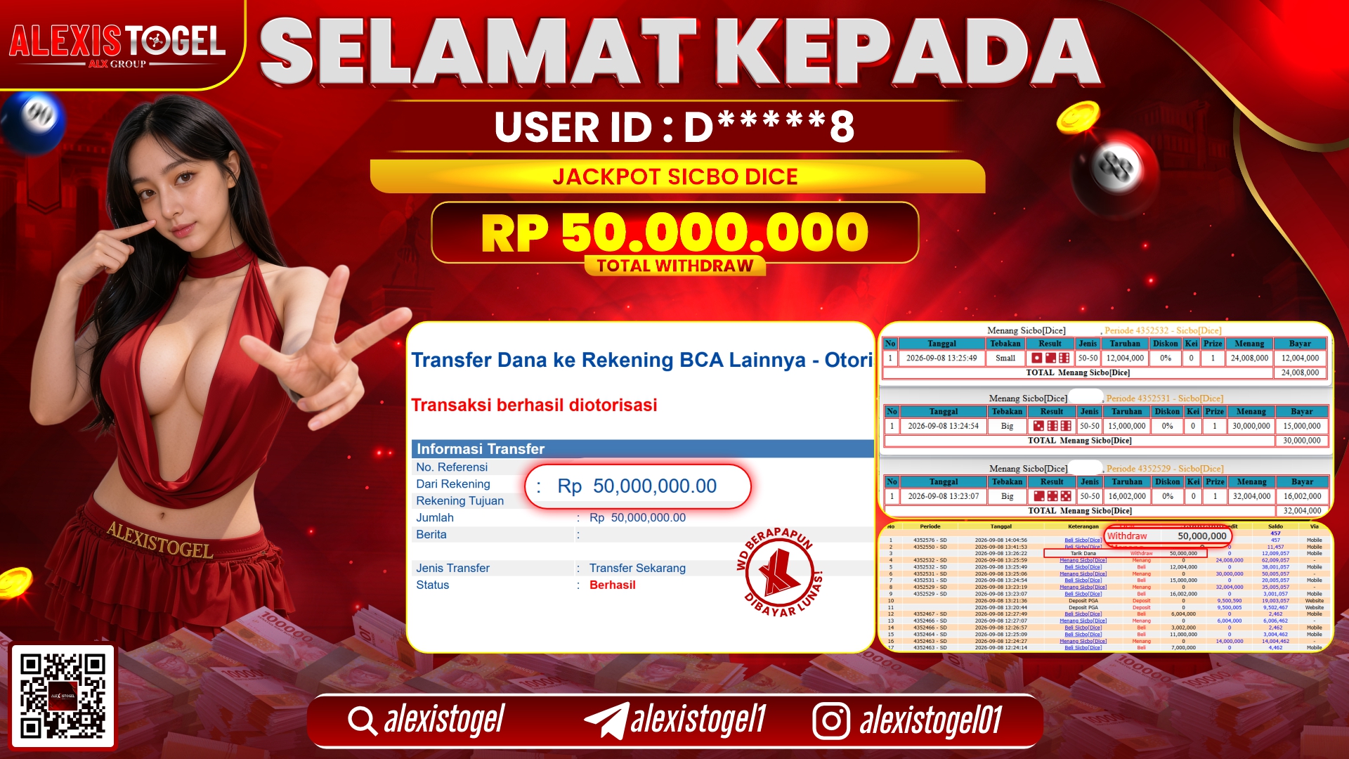 ALEXISTOGEL JACKPOT DI SICBO DICE RP.50.000.000,- LUNAS