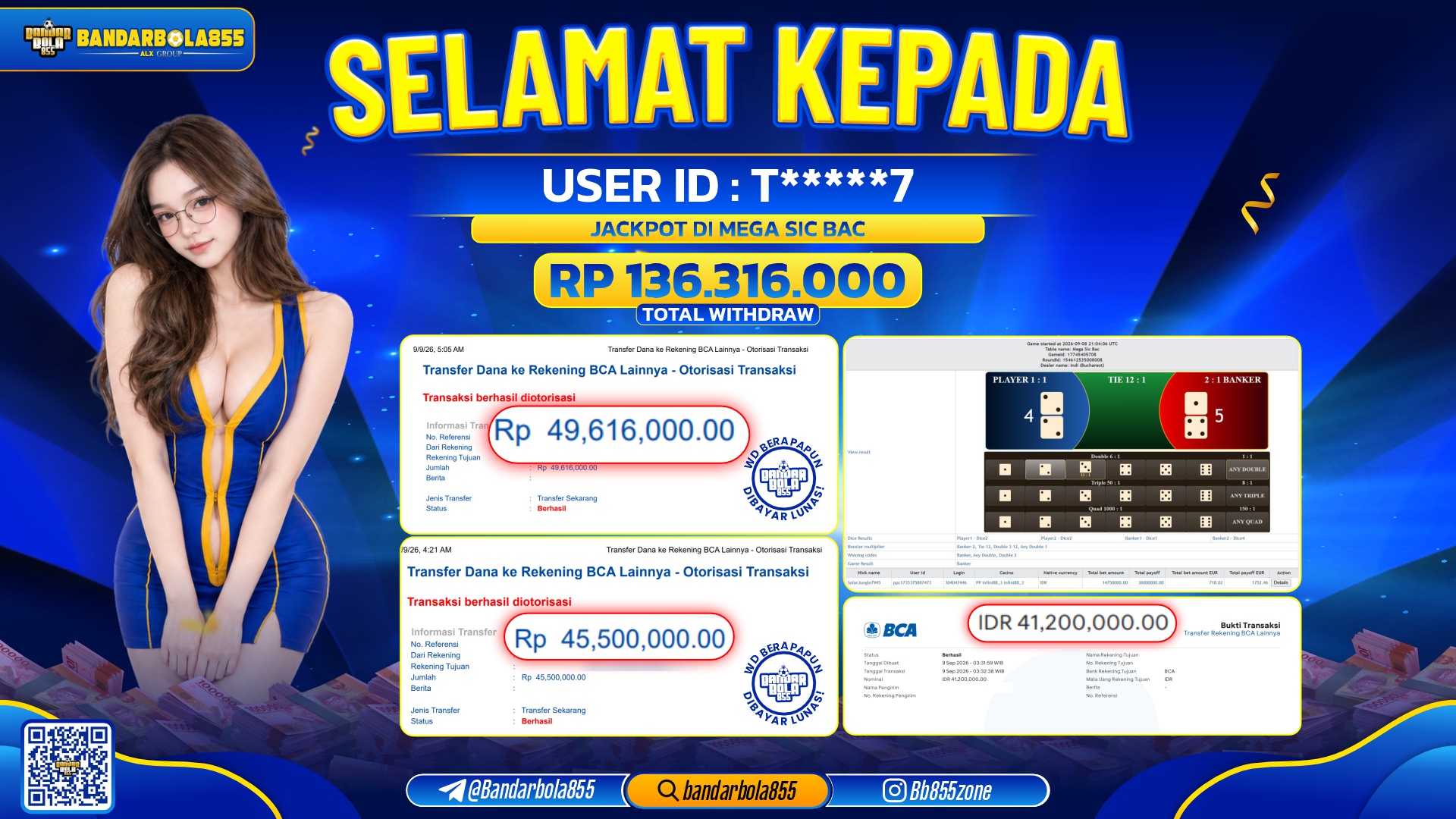 JACKPOT BANDARBOLA855 DI MEGA SIC BAC Rp136.316.000, - LUNAS🎖