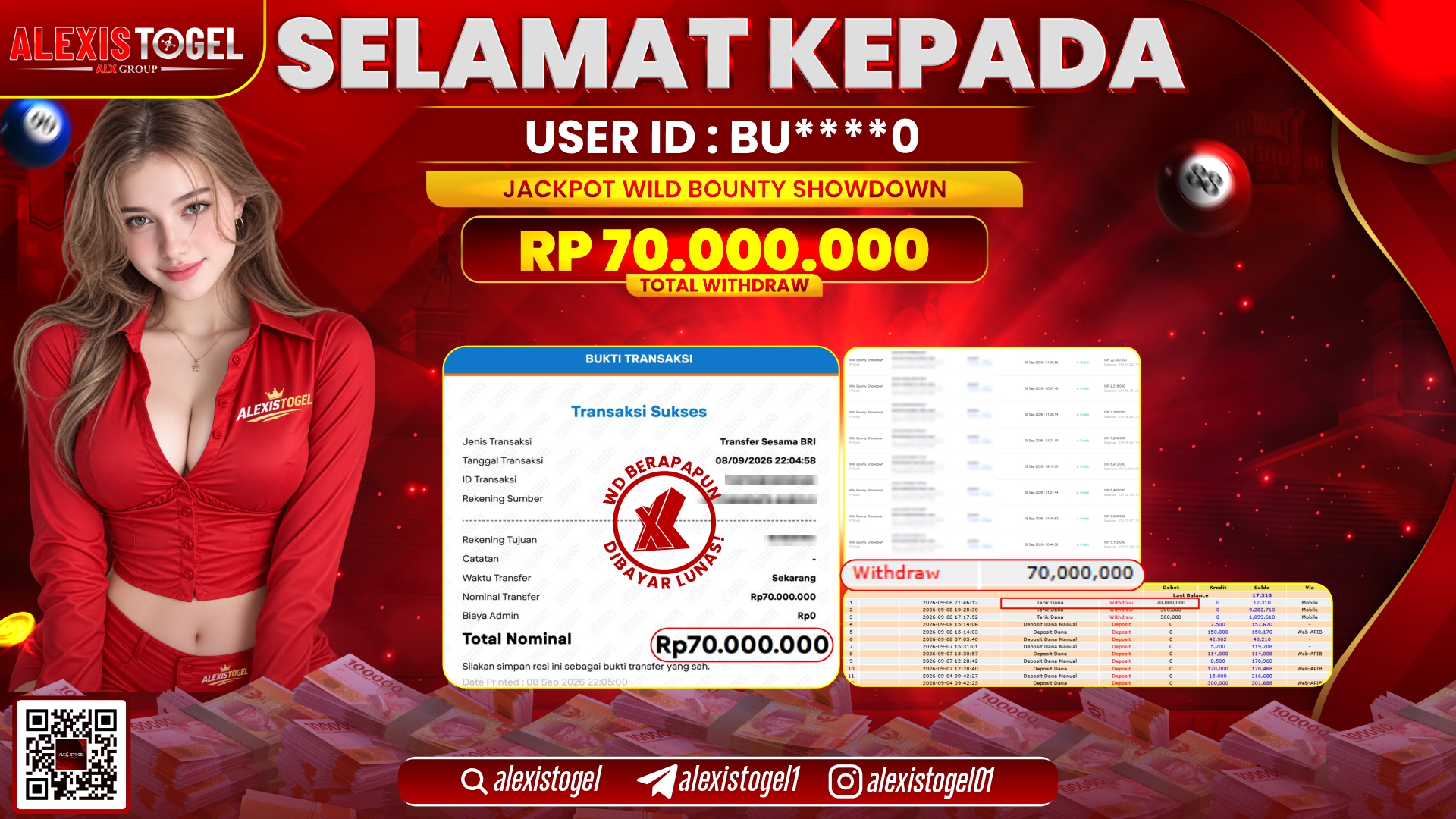 ALEXISTOGEL JACKPOT DI WILD BOUNTY SHOWDOWN RP.70.000.000,- LUNAS