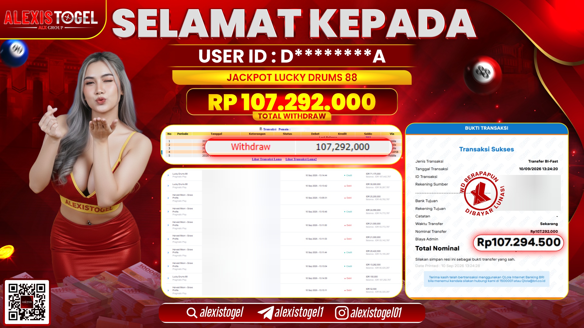 ALEXISTOGEL JACKPOT DI LUCKY DRUMS 88 RP.107.292.000,- LUNAS