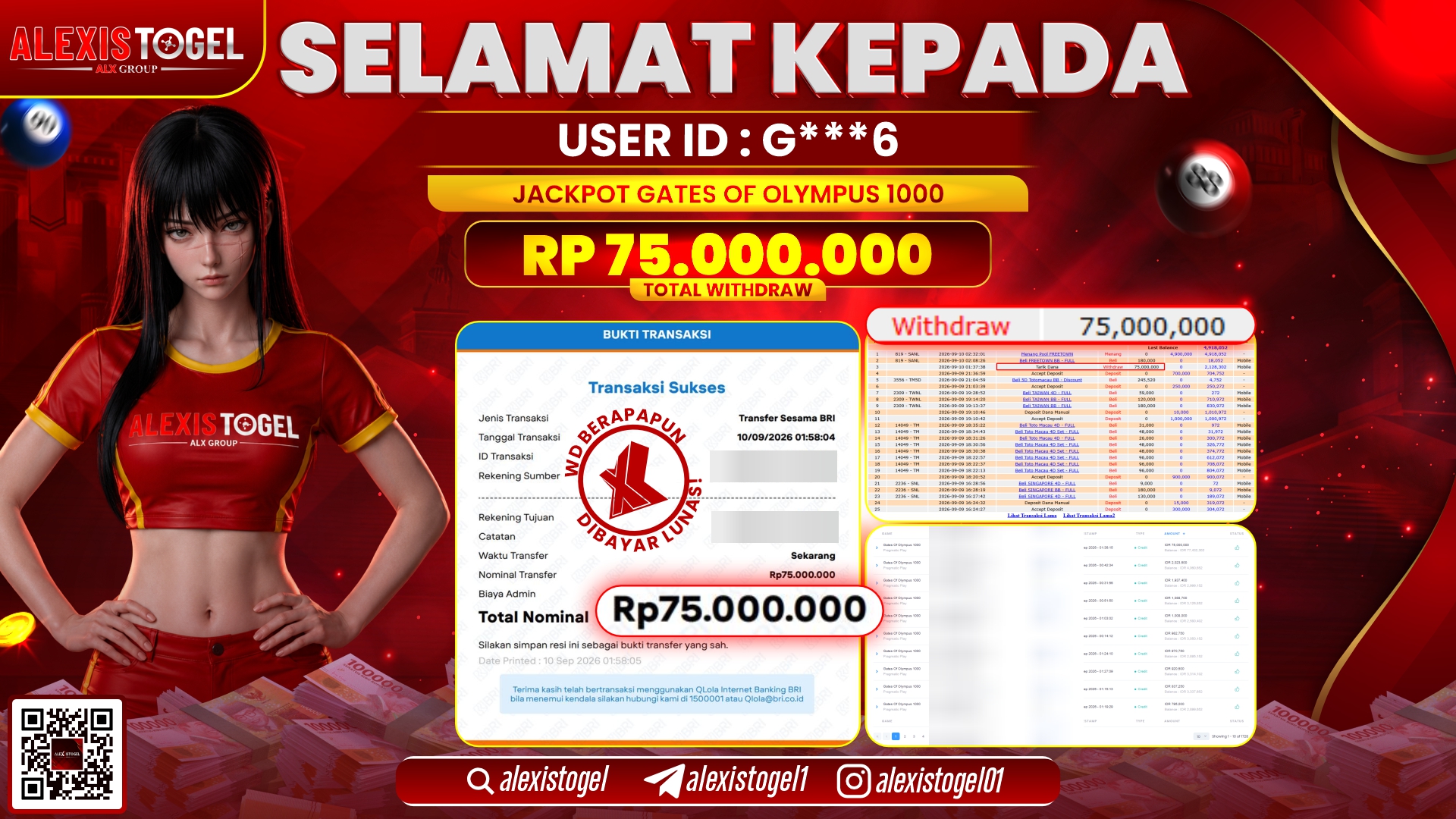 ALEXISTOGEL JACKPOT DI GATES OF OLYMPUS 1000 RP.75.000.000,- LUNAS