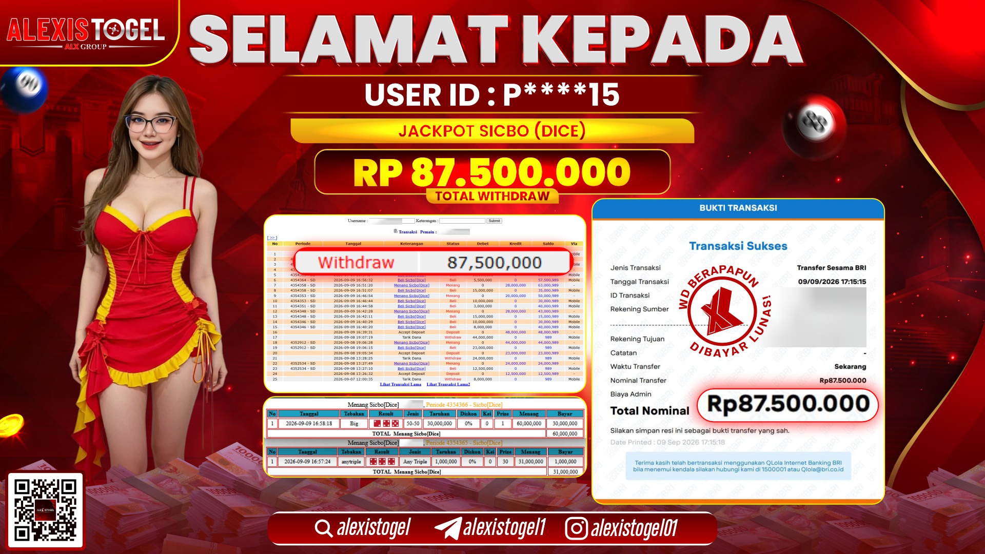 ALEXISTOGEL JACKPOT DI SICBO DICE RP.87.500.000,- LUNAS
