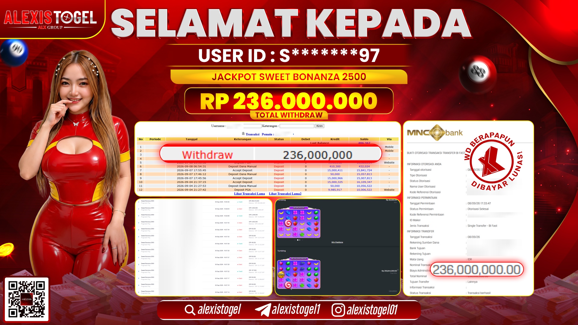 ALEXISTOGEL JACKPOT DI SWEET BONANZA 2500 RP.236.000.000,- LUNAS
