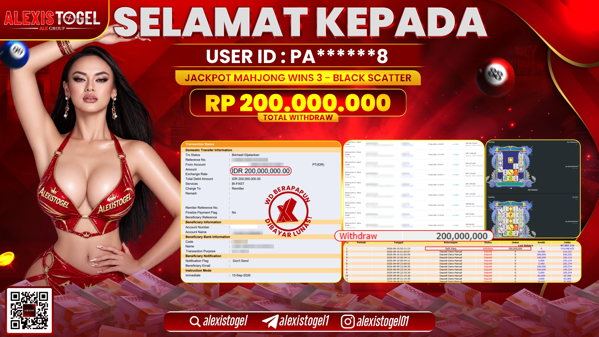 ALEXISTOGEL JACKPOT DI MAHJONG WINS 3 BLACK SCATTER RP.200.000.000,- LUNAS