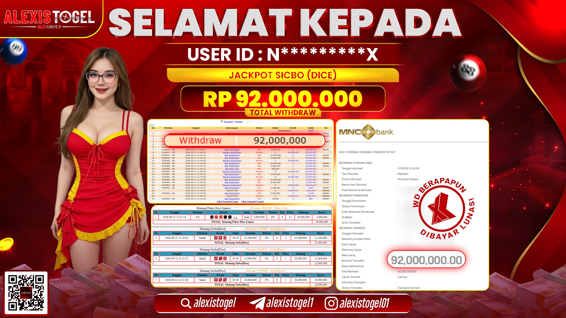 ALEXISTOGEL JACKPOT DI SICBO DICE RP.92.000.000,- LUNAS