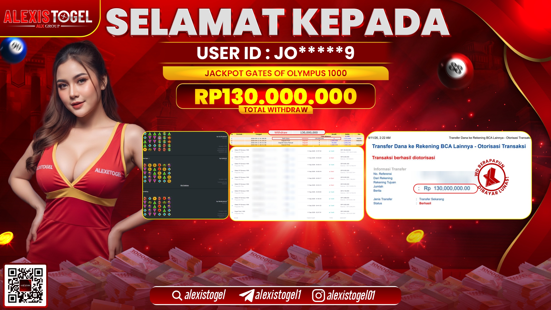 ALEXISTOGEL JACKPOT DI GATES OF OLYMPUS 1000 RP.130.000.000,- LUNAS