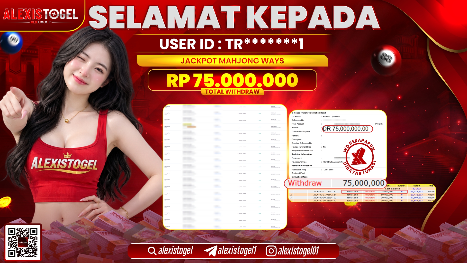 ALEXISTOGEL JACKPOT DI MAHJONG WAYS RP.75.000.000,- LUNAS