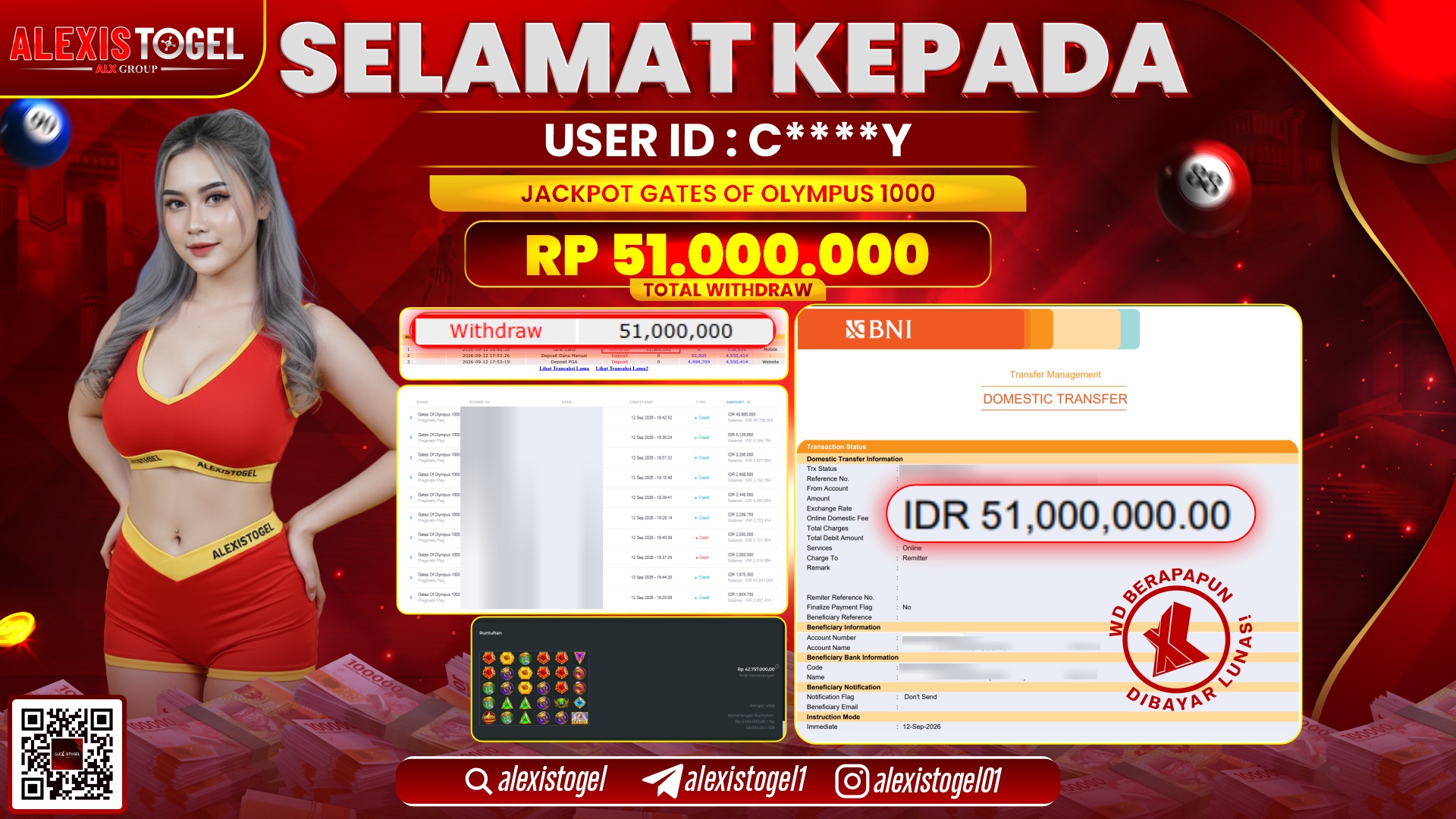 ALEXISTOGEL JACKPOT DI GATES OF OLYMPUS 1000 RP.51.000.000,- LUNAS