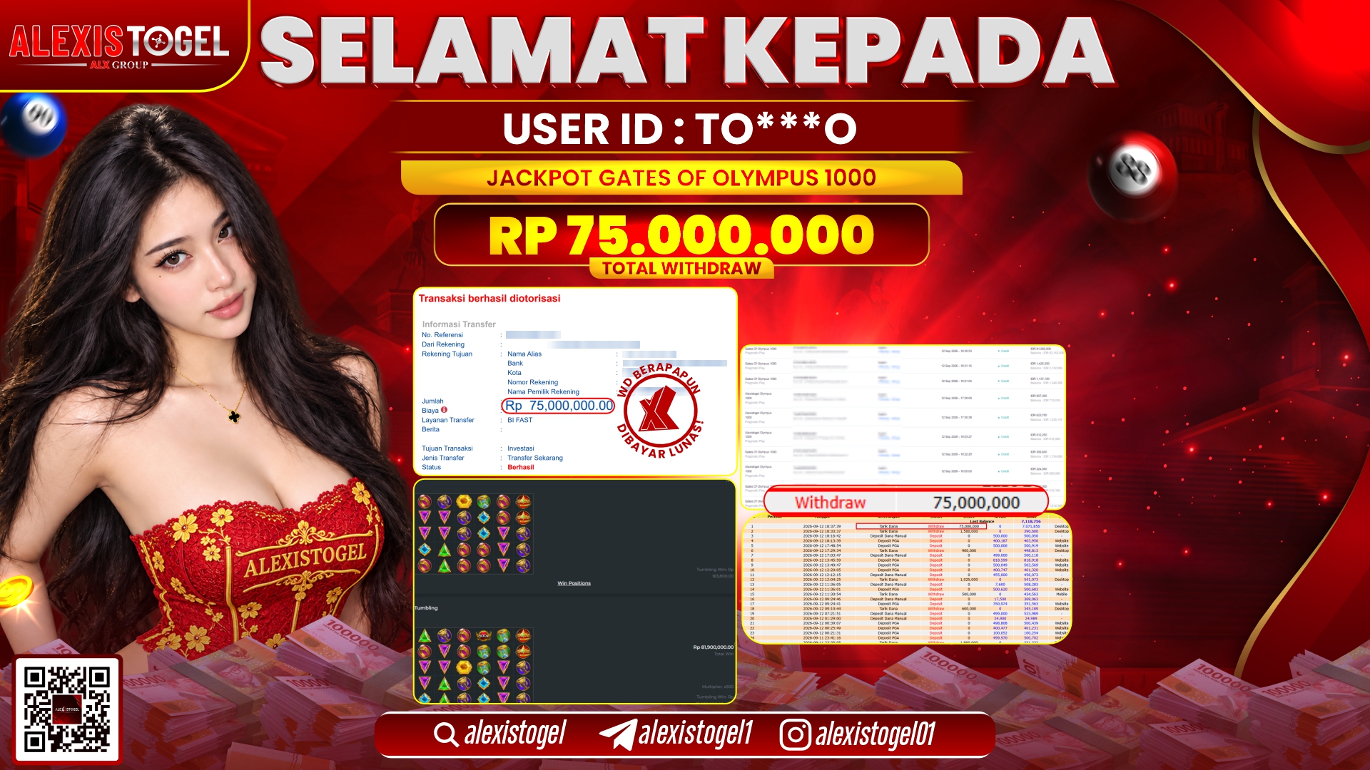 ALEXISTOGEL JACKPOT DI GATES OF OLYMPUS 1000 RP.75.000.000,- LUNAS