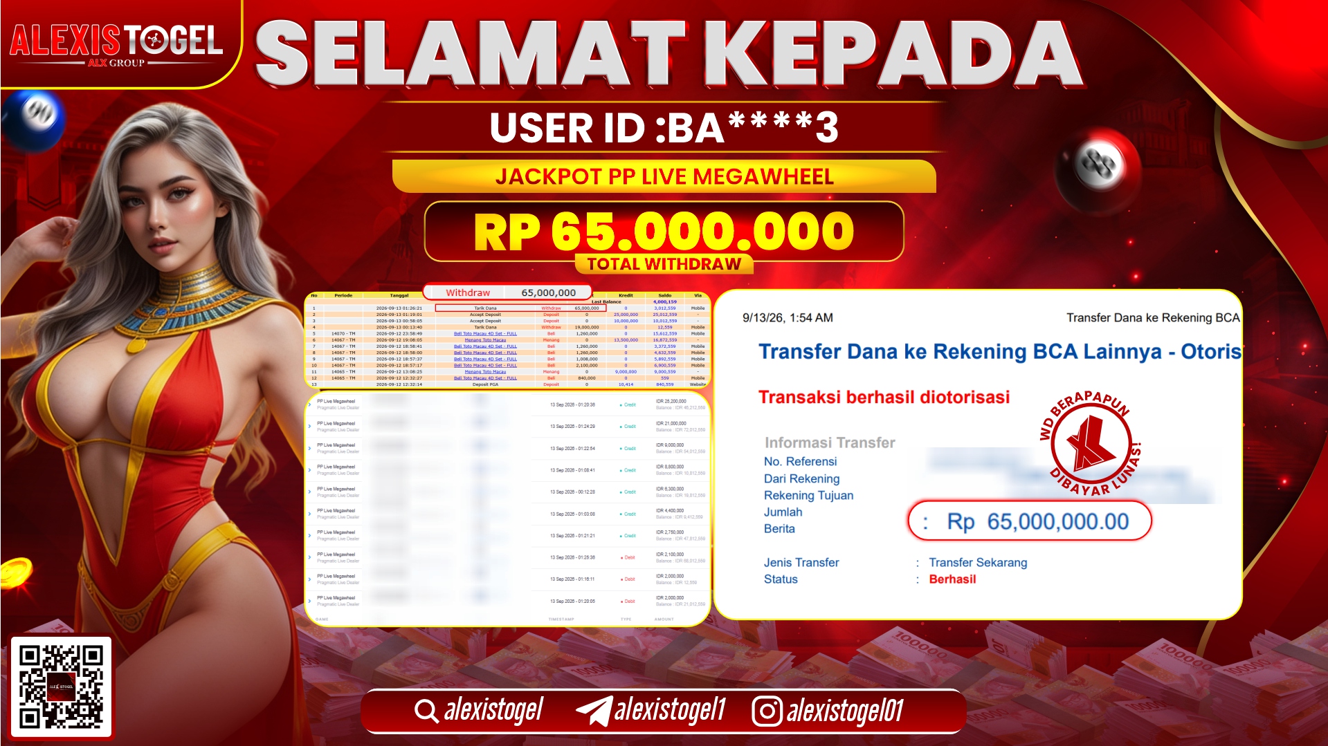ALEXISTOGEL JACKPOT DI PP LIVE MEGAWHEEL RP.65.000.000,- LUNAS