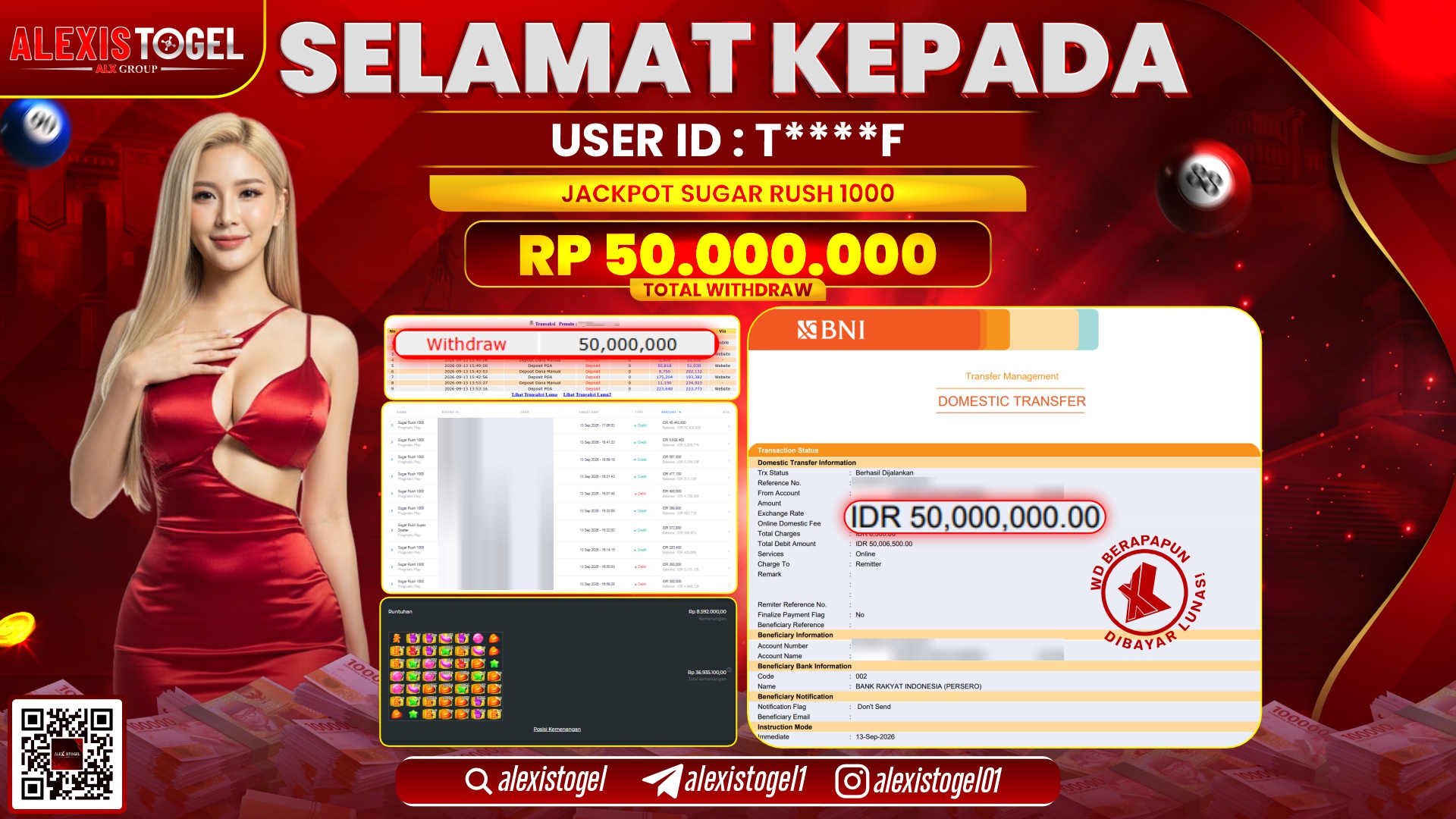 ALEXISTOGEL JACKPOT DI SUGAR RUSH 1000 RP.50.000.000,- LUNAS