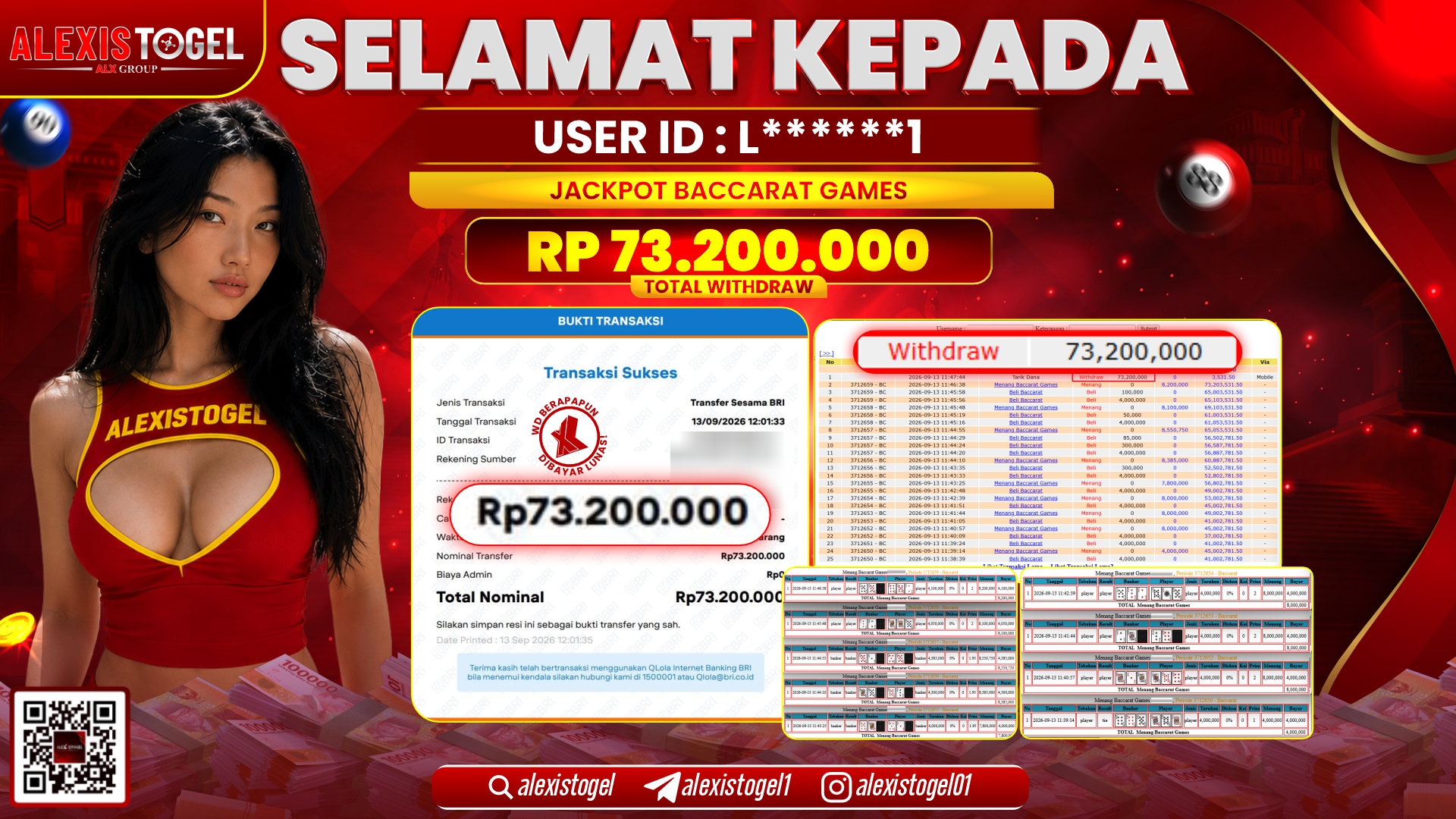 ALEXISTOGEL JACKPOT DI BACCARAT GAMES RP.73.200.000,- LUNAS