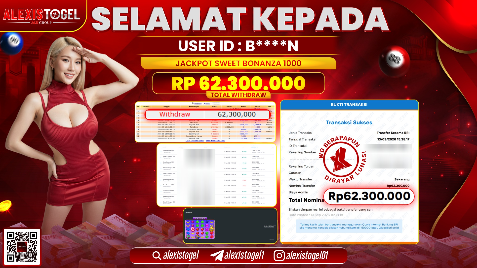 ALEXISTOGEL JACKPOT DI SWEET BONANZA 1000 RP.62.300.000,- LUNAS