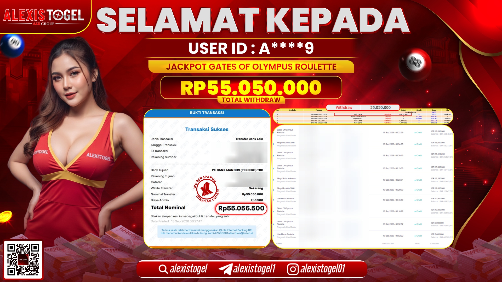 ALEXISTOGEL JACKPOT DI GATES OF OLYMPUS ROULETTE RP.55.050.000,- LUNAS