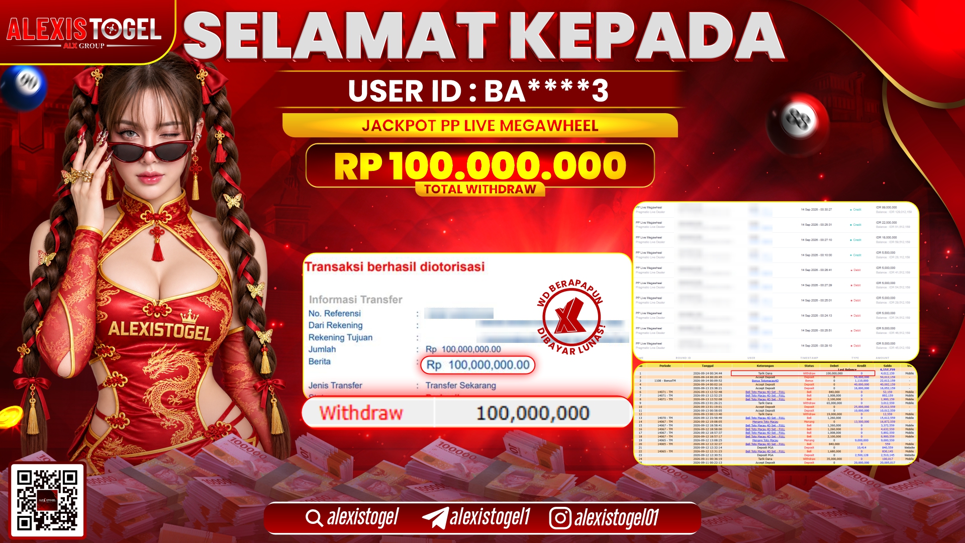 ALEXISTOGEL JACKPOT DI PP LIVE MEGAWHEEL RP.100.000.000,- LUNAS