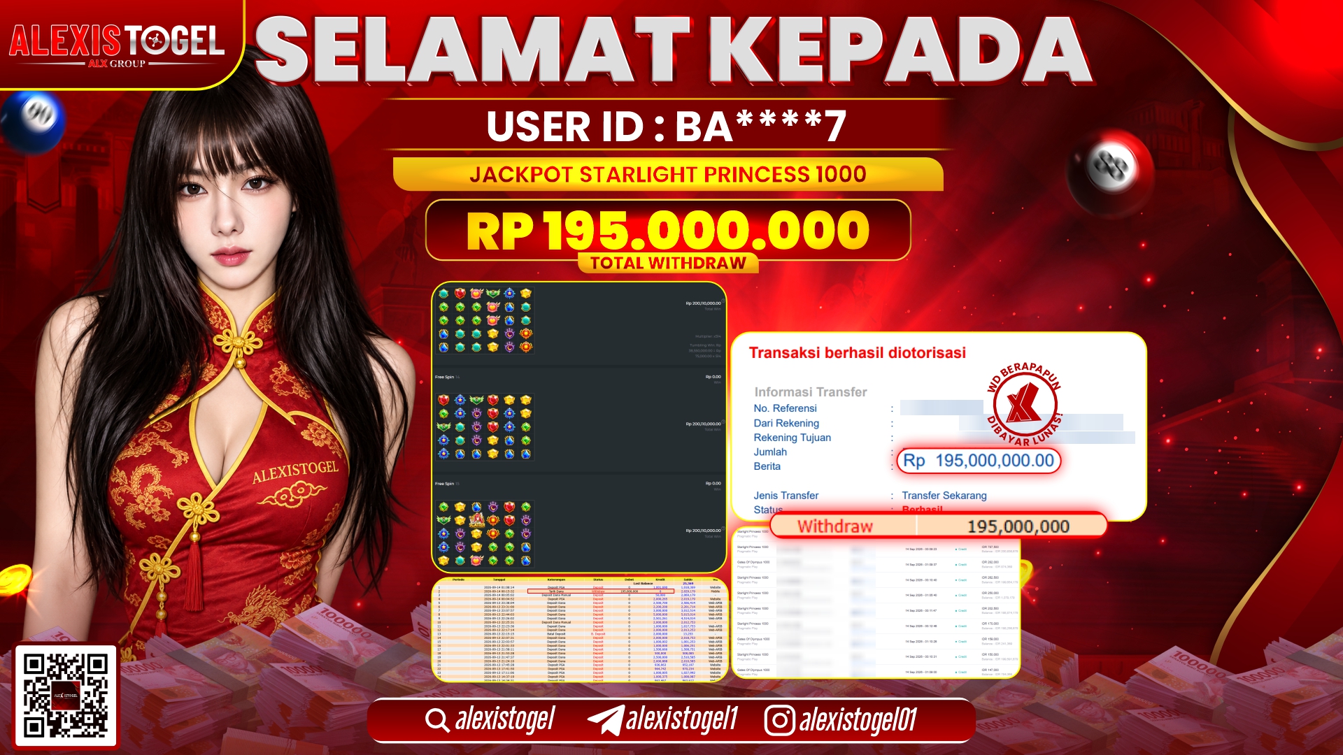 ALEXISTOGEL JACKPOT DI STARLIGHT PRINCESS 1000 RP.195.000.000,- LUNAS