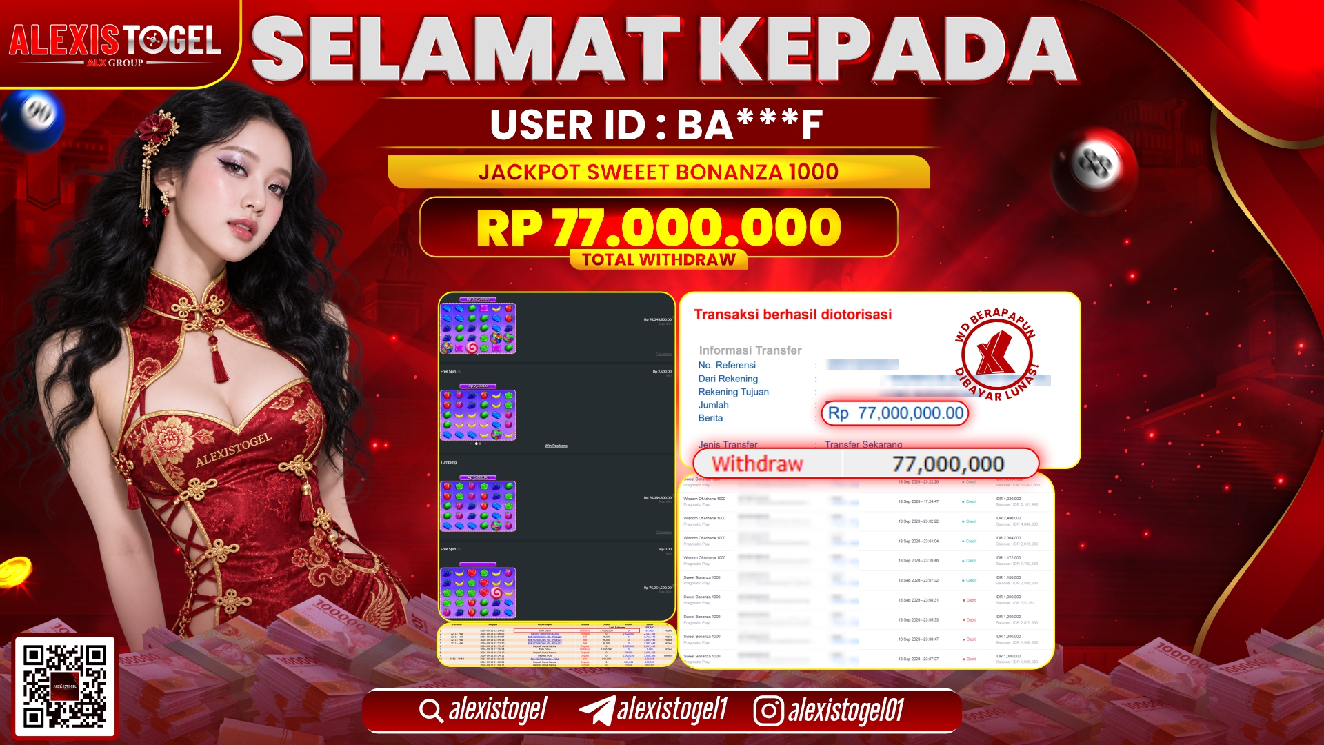 ALEXISTOGEL JACKPOT DI SWEET BONANZA 1000 RP.77.000.000,- LUNAS