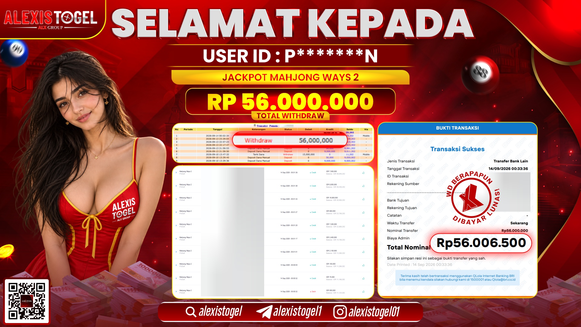 ALEXISTOGEL JACKPOT DI MAHJONG WAYS 2 RP.56.000.000,- LUNAS