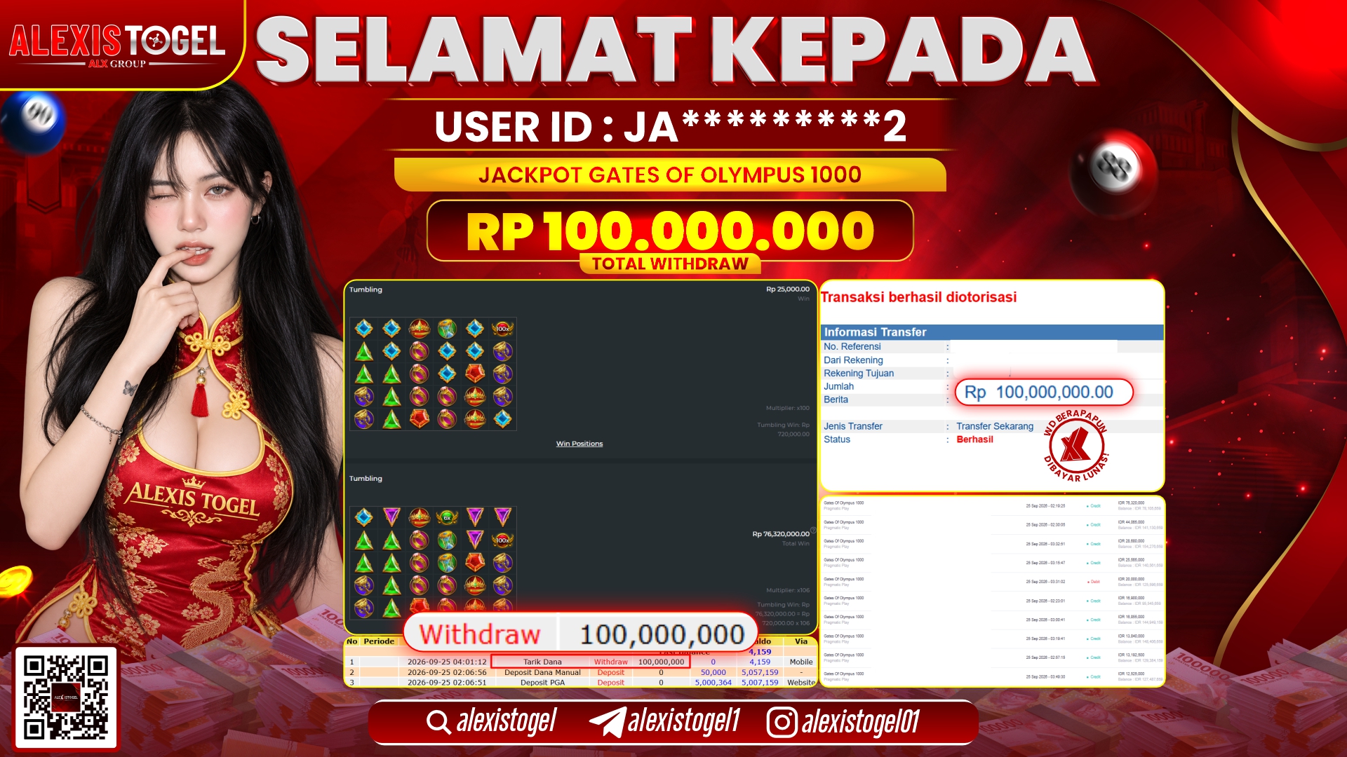ALEXISTOGEL JACKPOT DI GATES OF OLYMPUS 1000 RP.100.000.000,- LUNAS