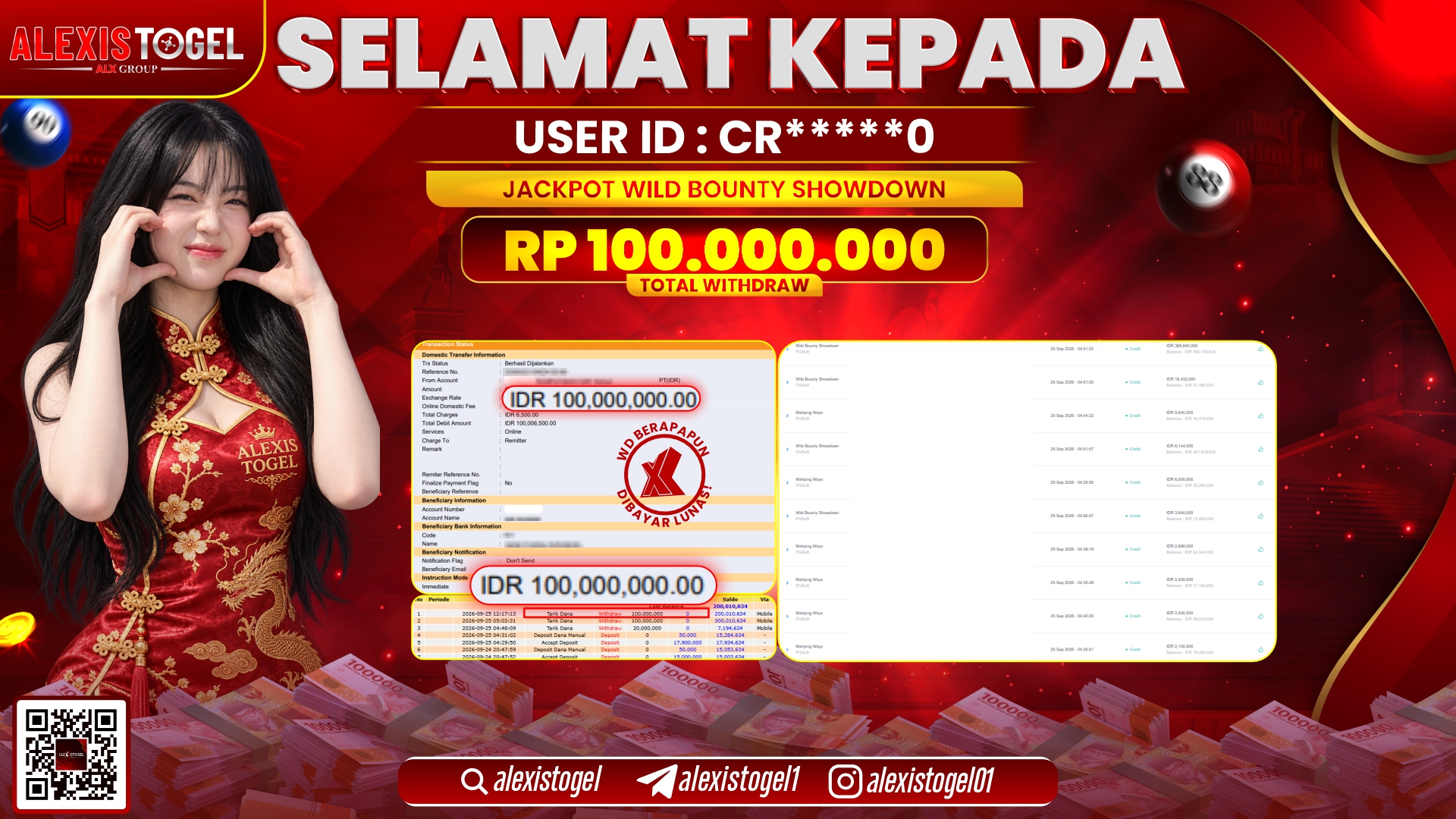 ALEXISTOGEL JACKPOT DI WILD BOUNTY SHOWDOWN RP.100.000.000,- LUNAS