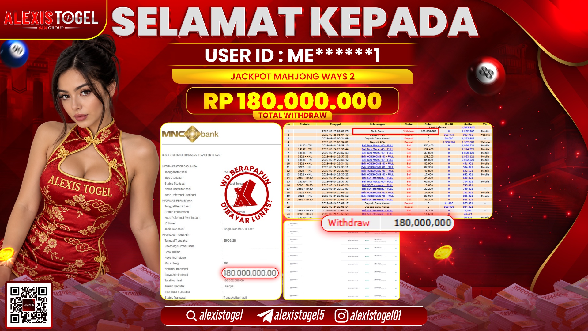 ALEXISTOGEL JACKPOT DI MAHJONG WAYS 2 RP.180.000.000,- LUNAS