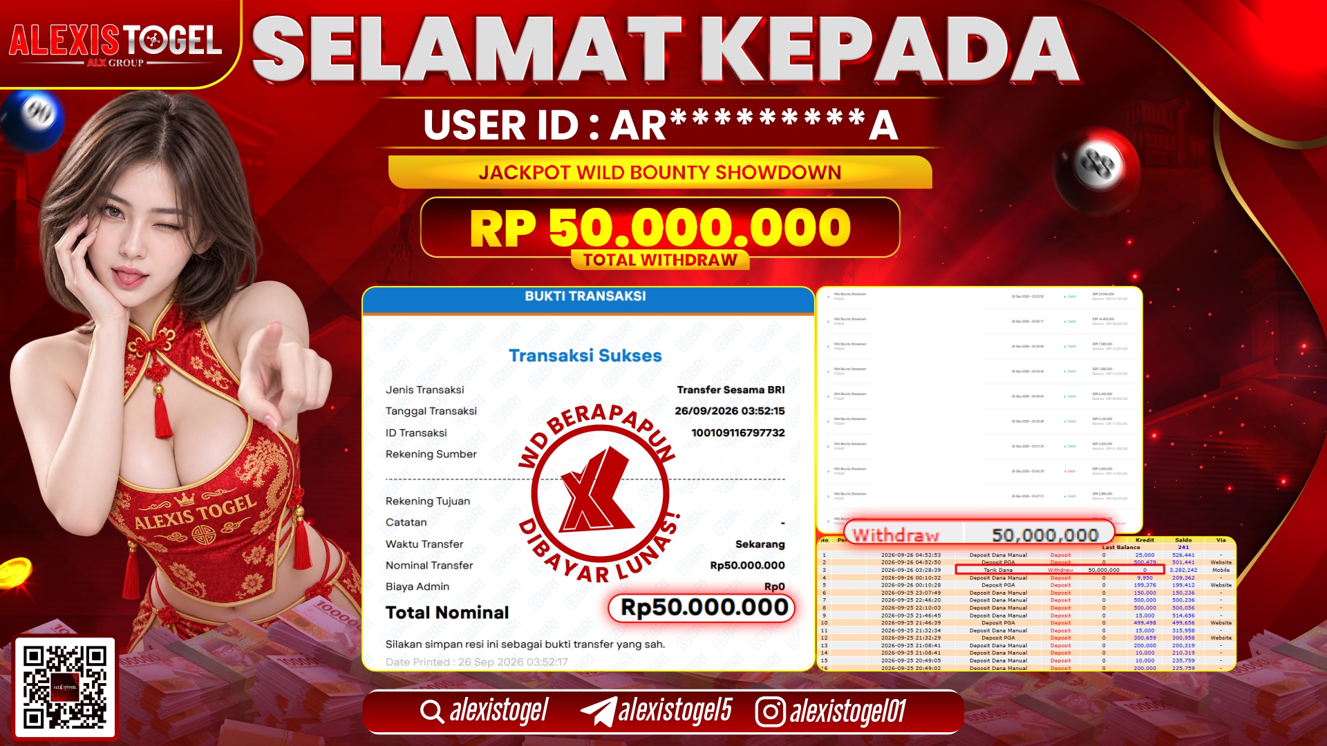 ALEXISTOGEL JACKPOT DI WILD BOUNTY SHOWDOWN RP.50.000.000,- LUNAS