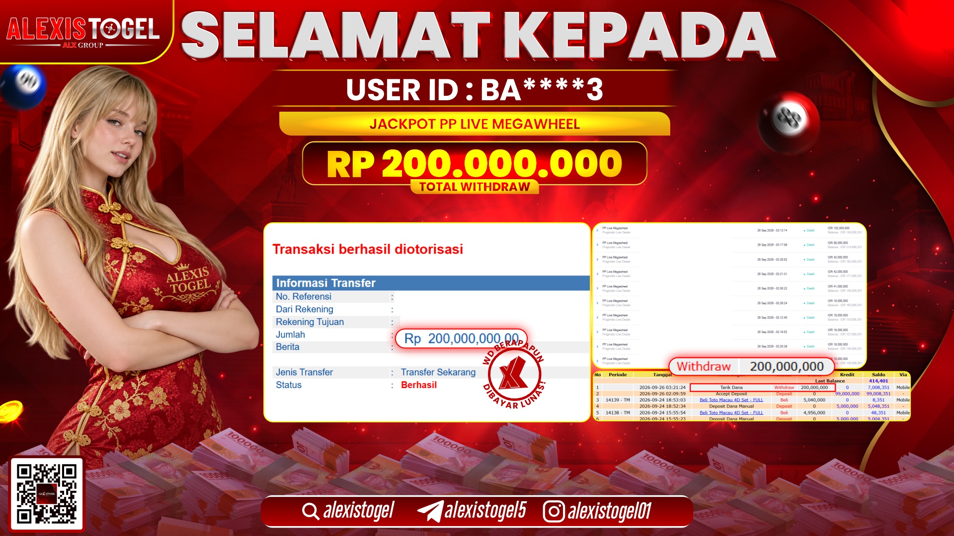 ALEXISTOGEL JACKPOT DI PP LIVE MEGA WHEEL RP.200.000.000,- LUNAS