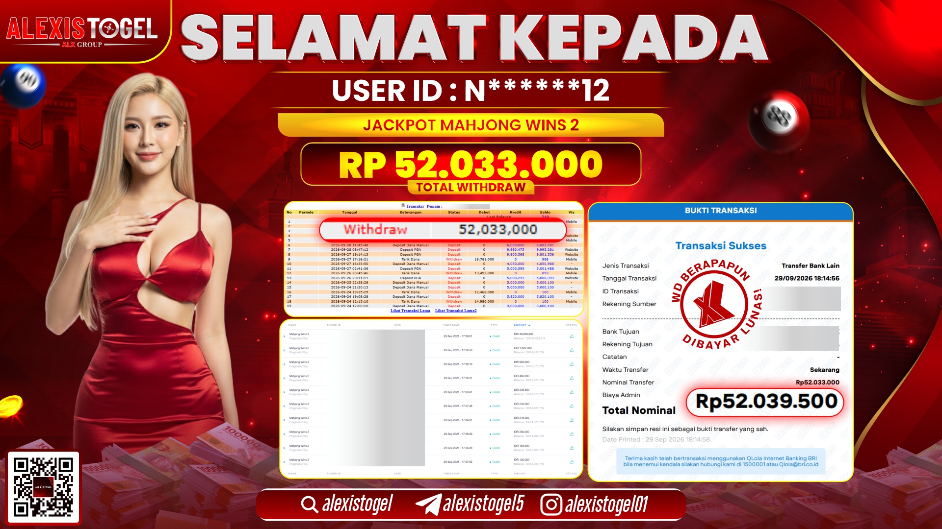 ALEXISTOGEL JACKPOT DI MAHJONG WINS 2 RP.52.033.000,- LUNAS