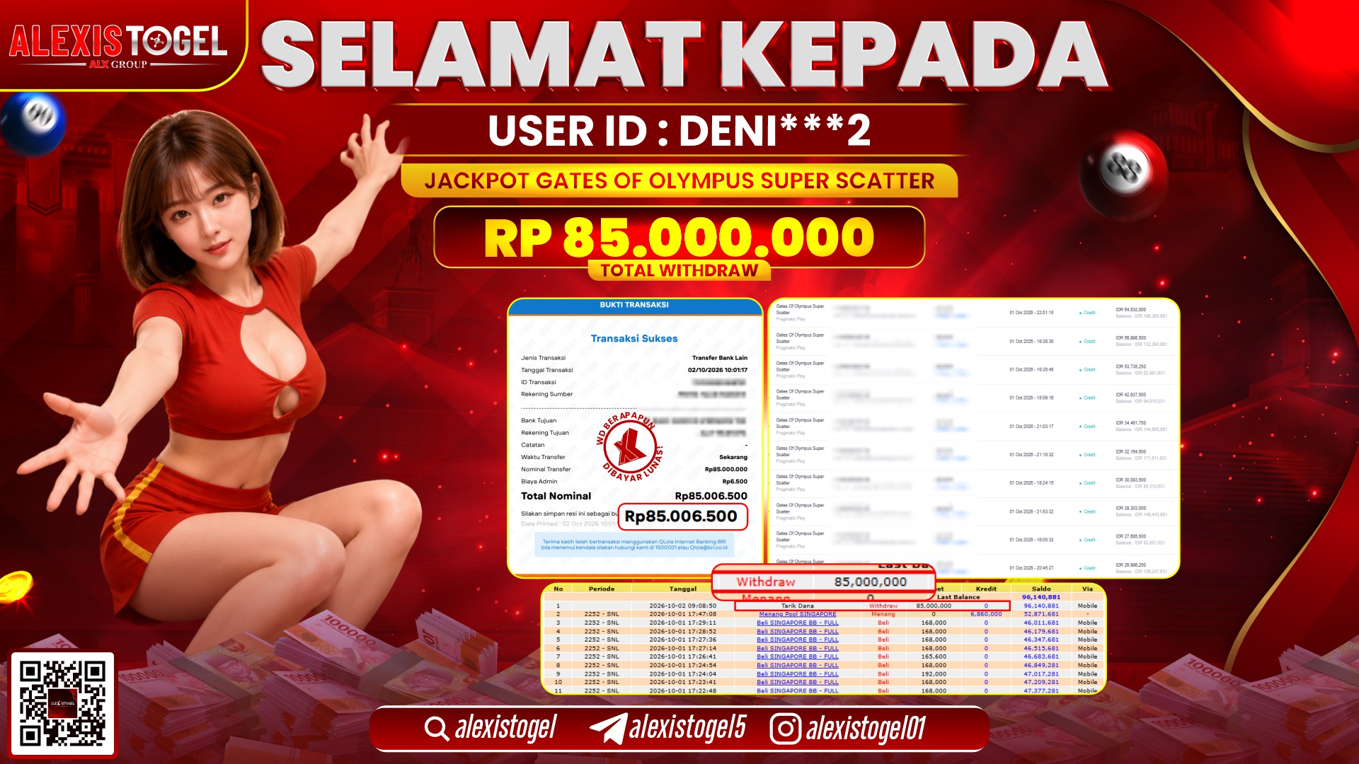 ALEXISTOGEL JACKPOT DI GATES OF OLYMPUS SUPER SCATTER RP.85.000.000,- LUNAS