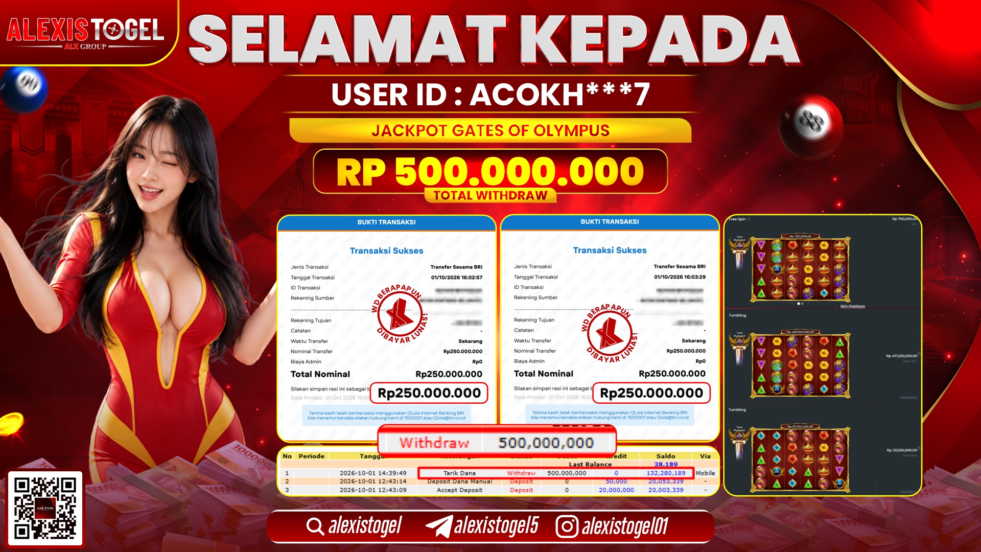 ALEXISTOGEL JACKPOT DI GATES OF OLYMPUS RP.500.000.000,- LUNAS