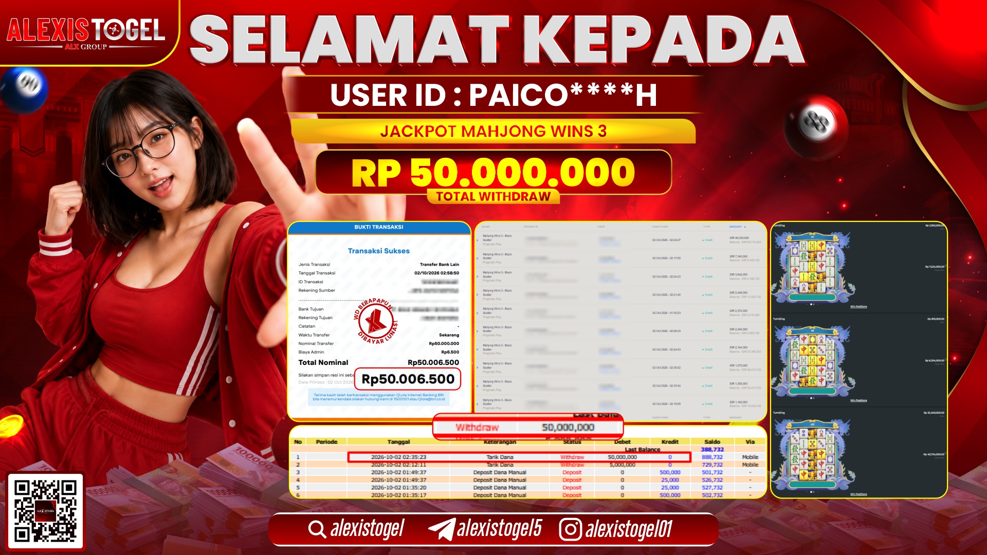 ALEXISTOGEL JACKPOT DI MAHJONG WINS 3 RP.50.000.000,- LUNAS
