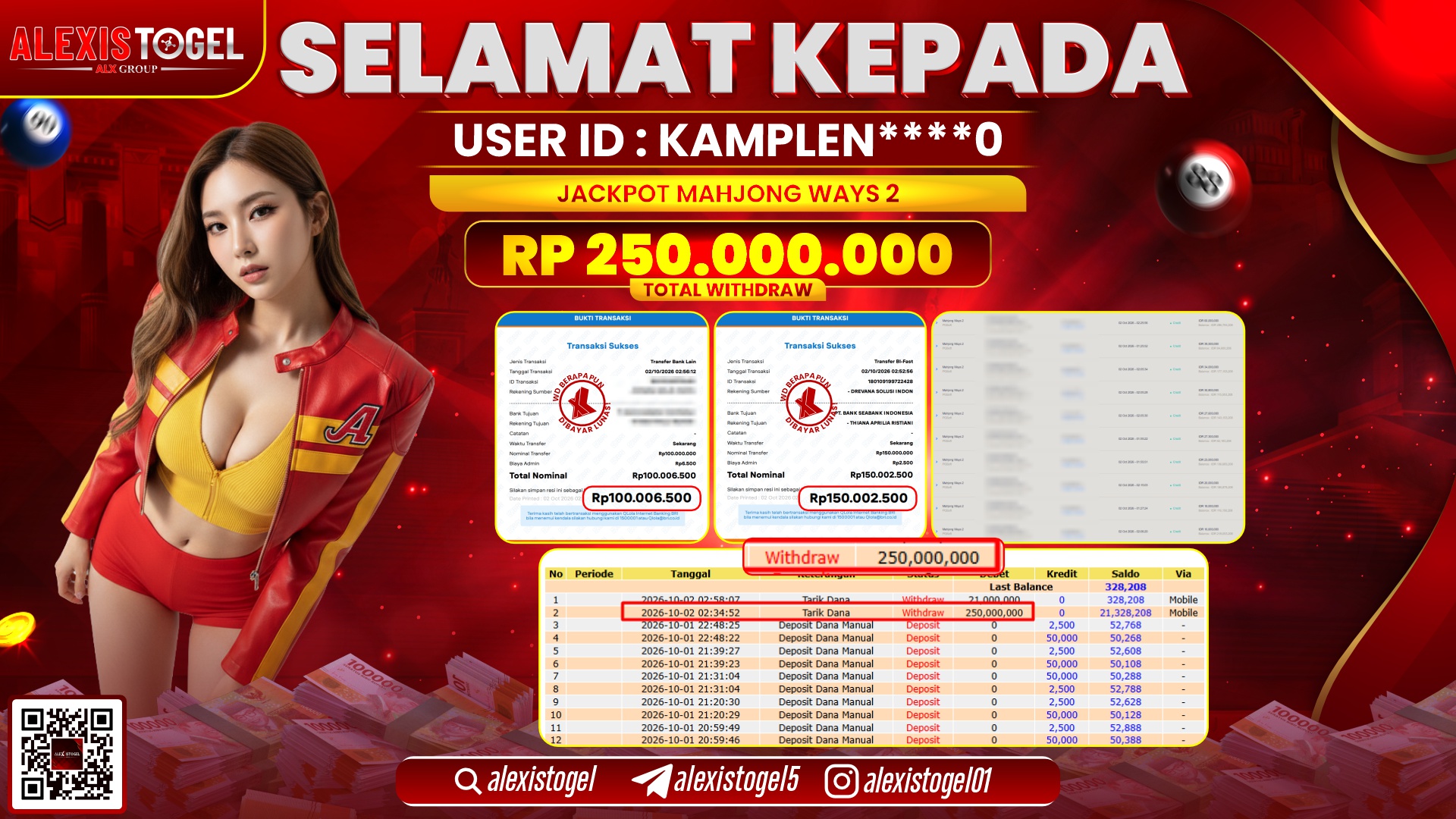 ALEXISTOGEL JACKPOT DI MAHJONG WAYS 2 RP.250.000.000,- LUNAS