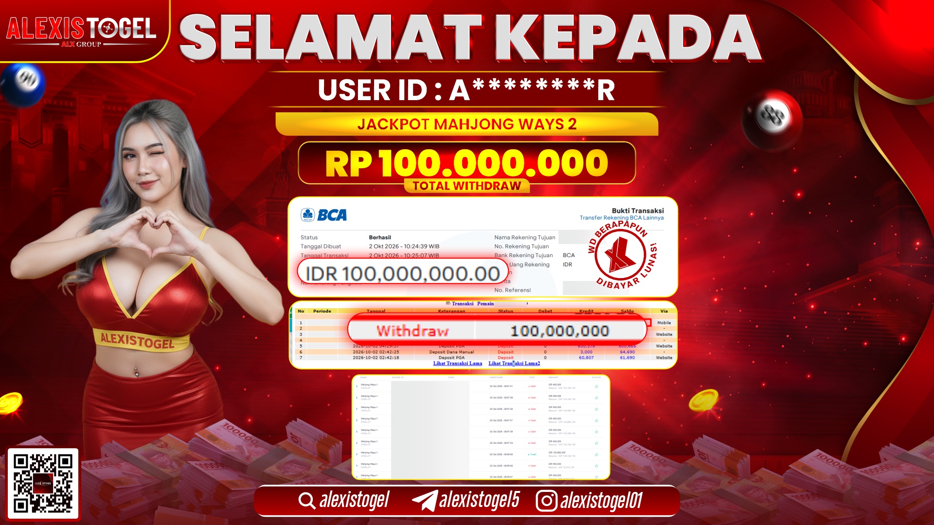 ALEXISTOGEL JACKPOT DI MAHJONG WAYS 2 RP.100.000.000,- LUNAS