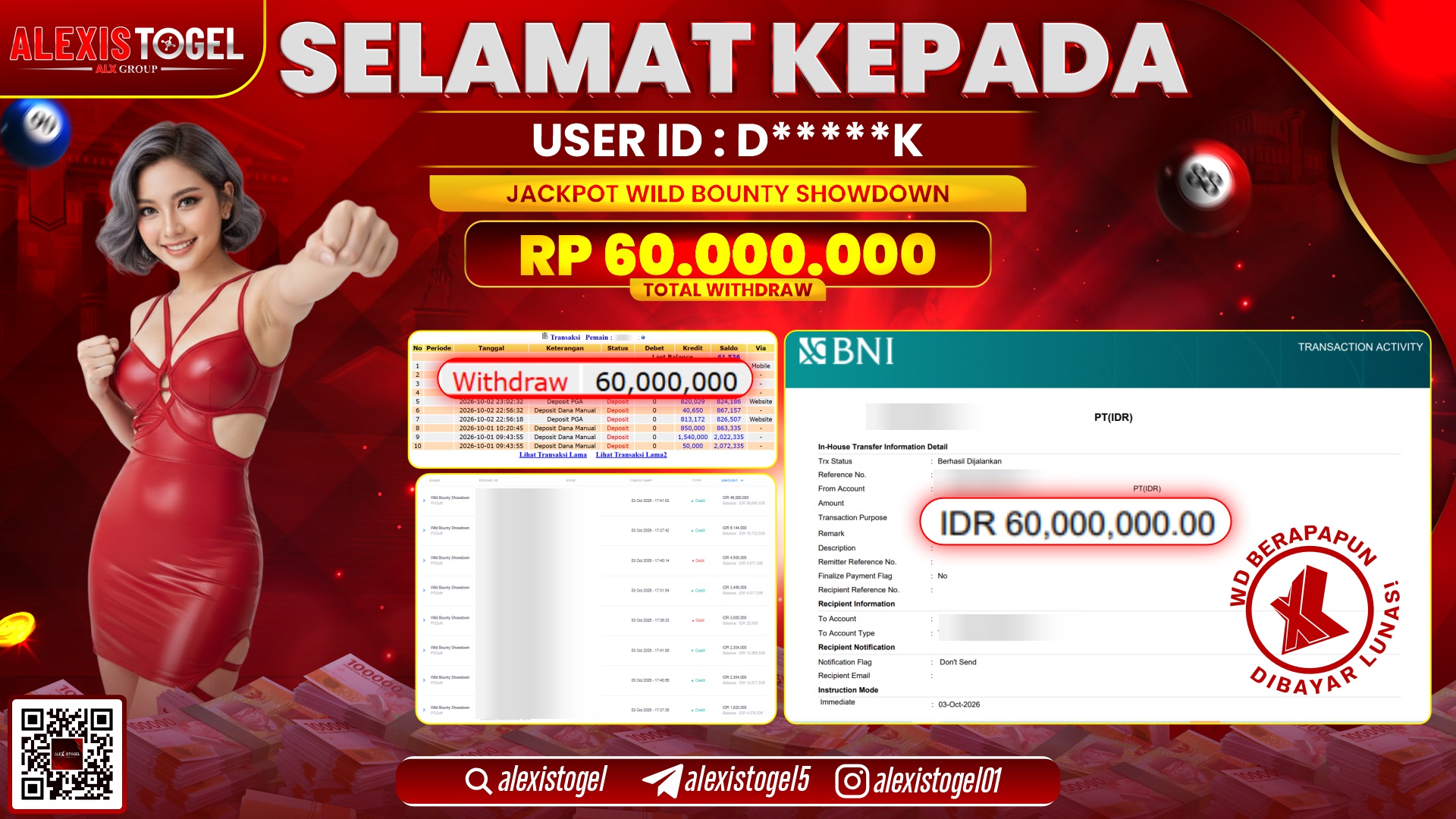 ALEXISTOGEL JACKPOT DI WILD BOUNTY SHOWDOWN RP.60.000.000,- LUNAS