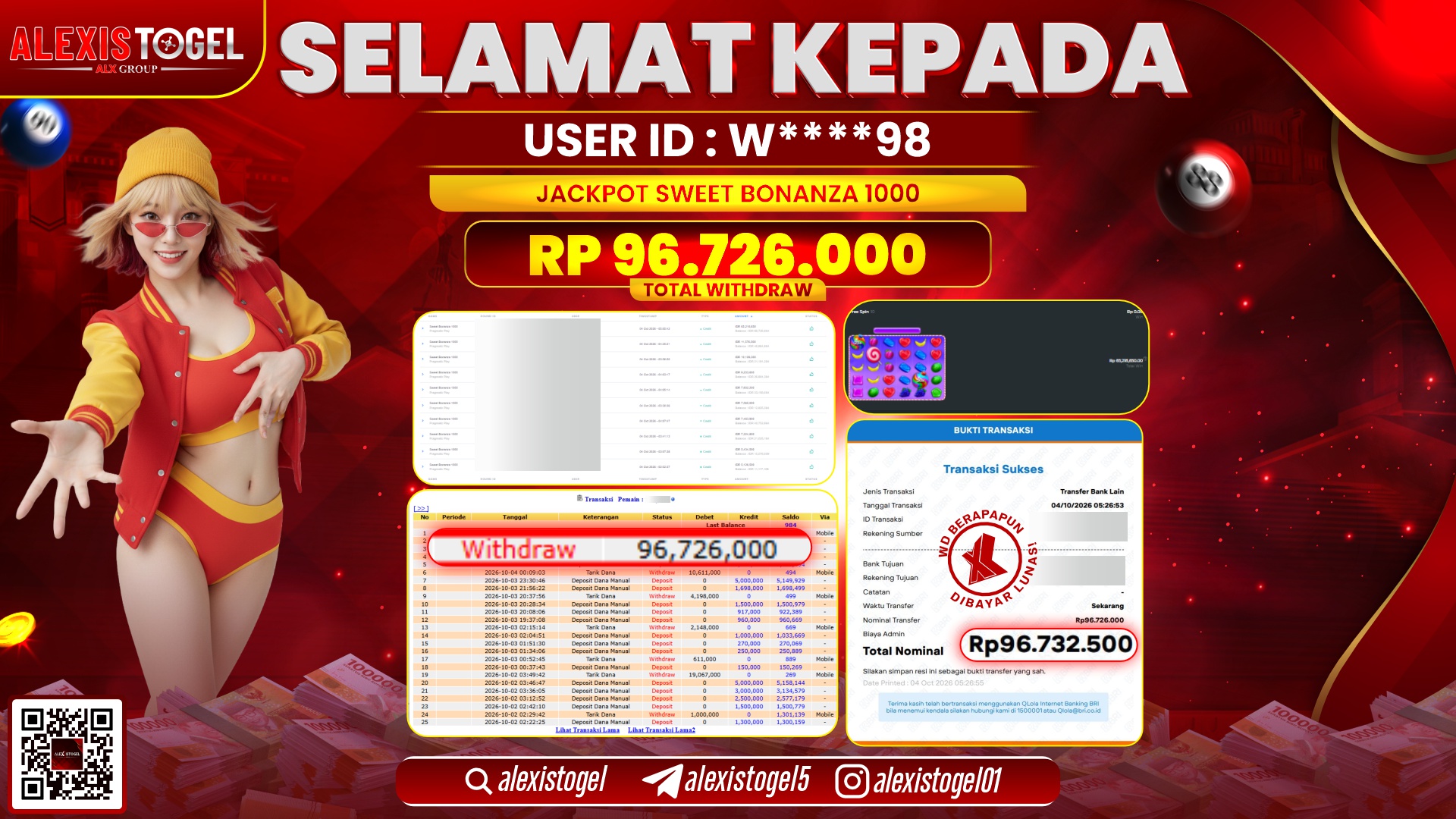 ALEXISTOGEL JACKPOT DI SWEET BONANZA 1000 RP.95.726.000,- LUNAS