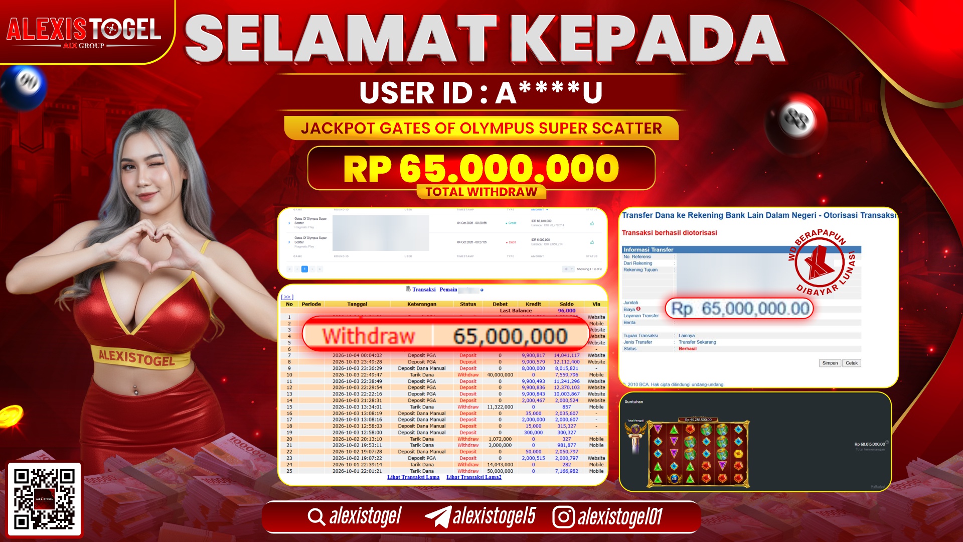 ALEXISTOGEL JACKPOT DI GATES OF OLYMPUS SUPER SCATTER RP.65.000.000,- LUNAS